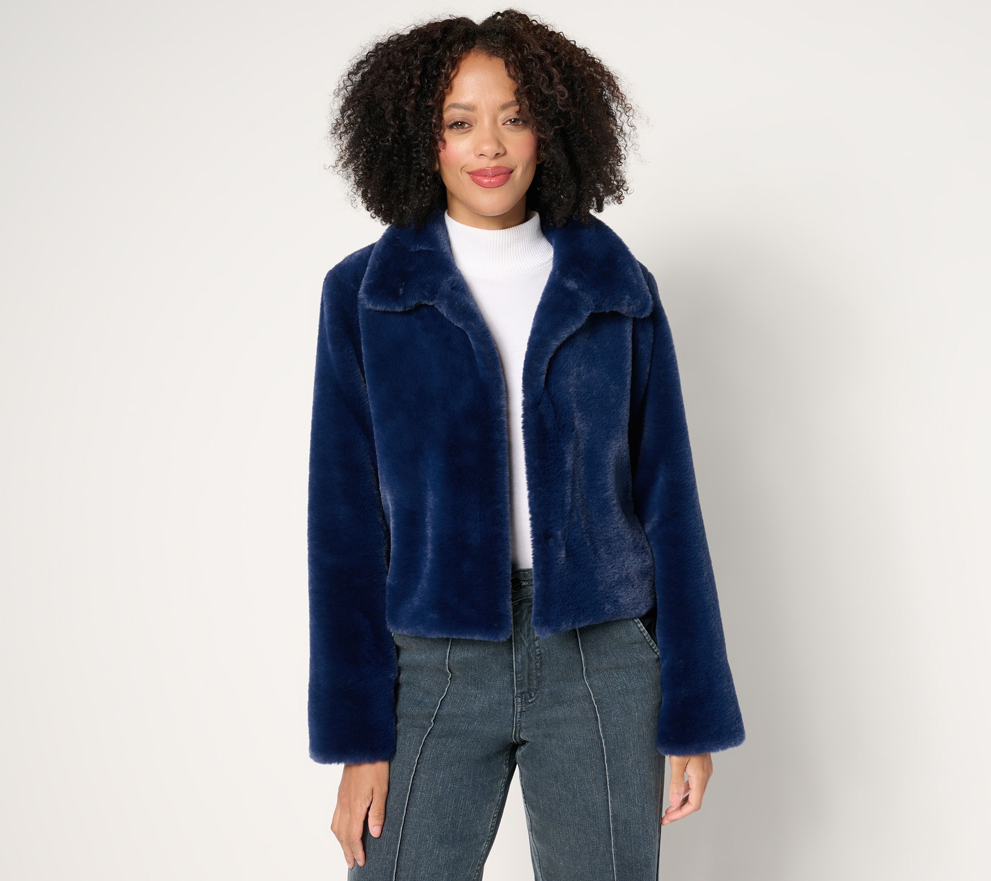 "As Is" Dennis Basso Faux Fur Cropped Jacket w/ Convertible Collar