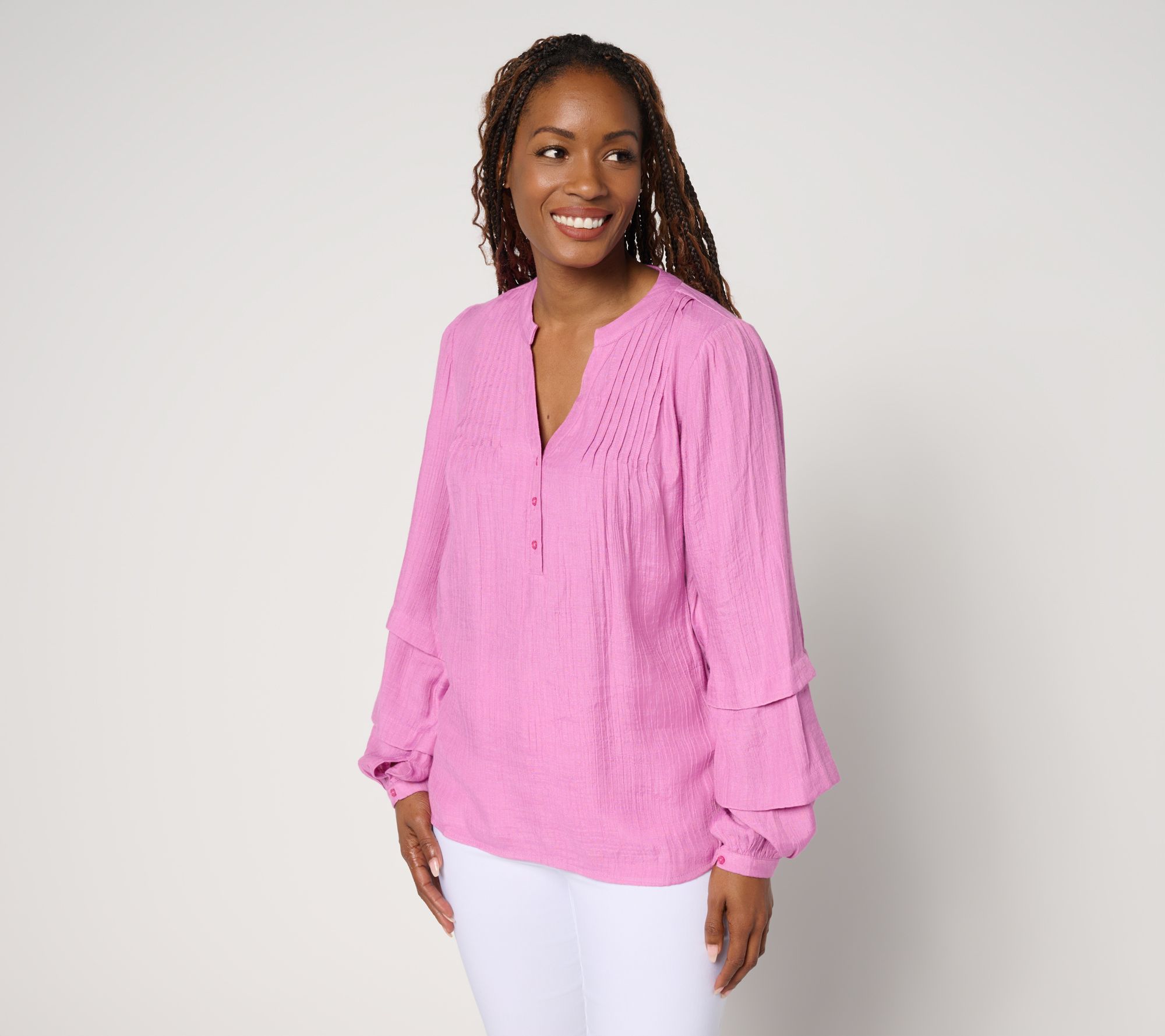 nicole by Nicole Miller Sally Pucker Split Neck Blouse