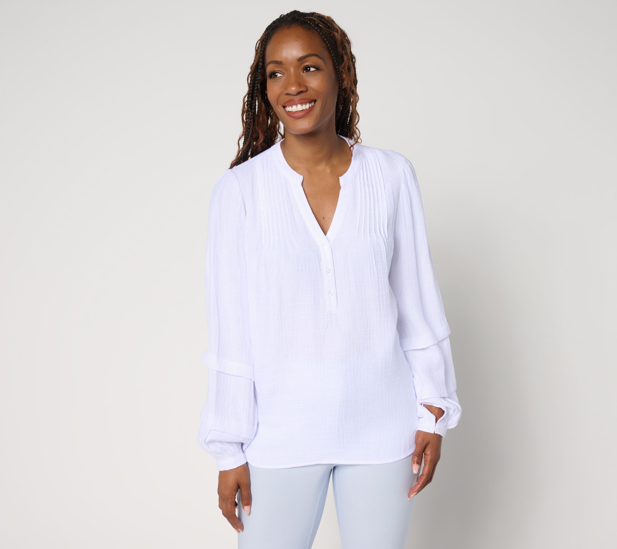 nicole by Nicole Miller Sally Pucker Split Neck Blouse