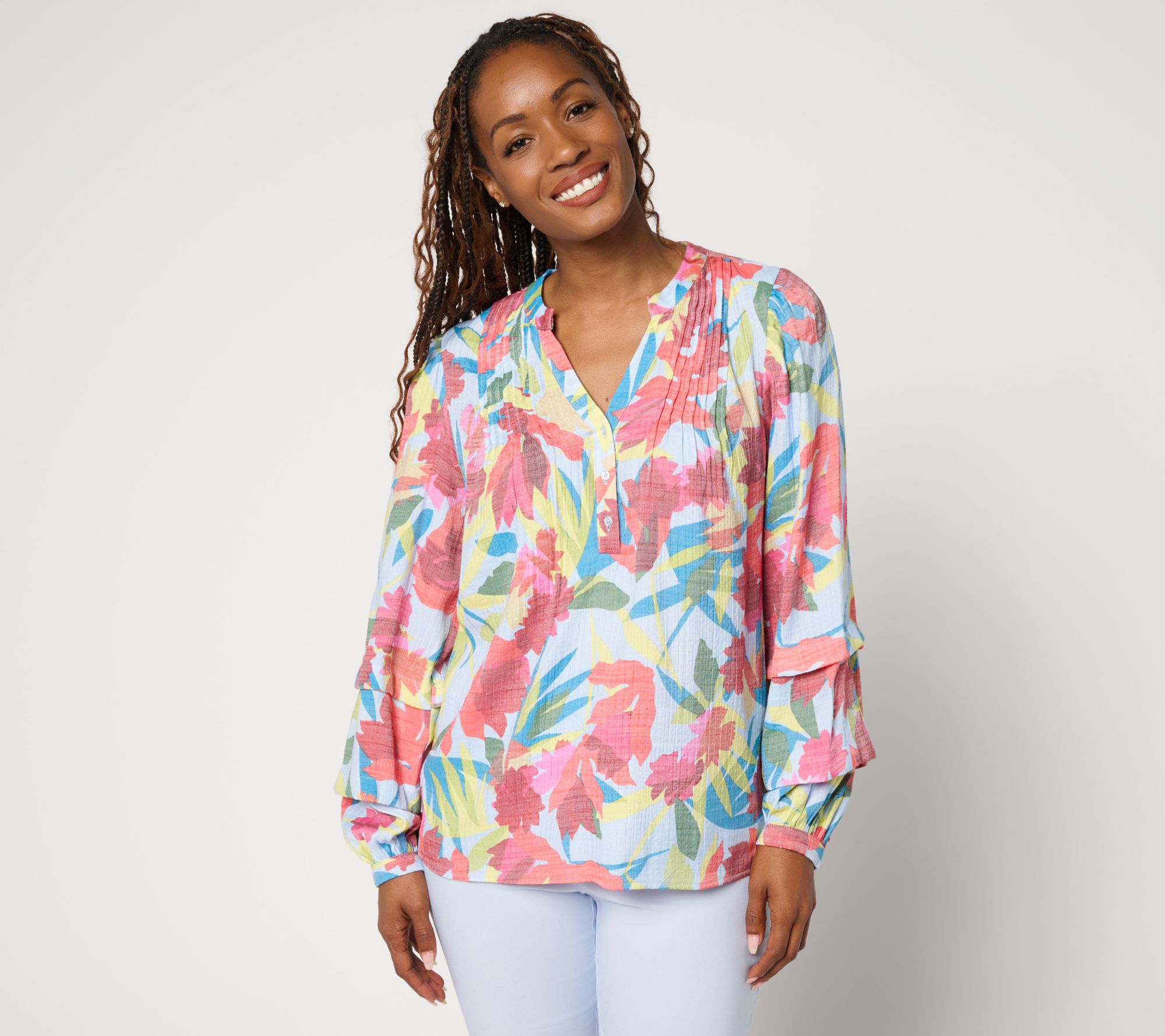 nicole by Nicole Miller Sally Pucker Split Neck Blouse