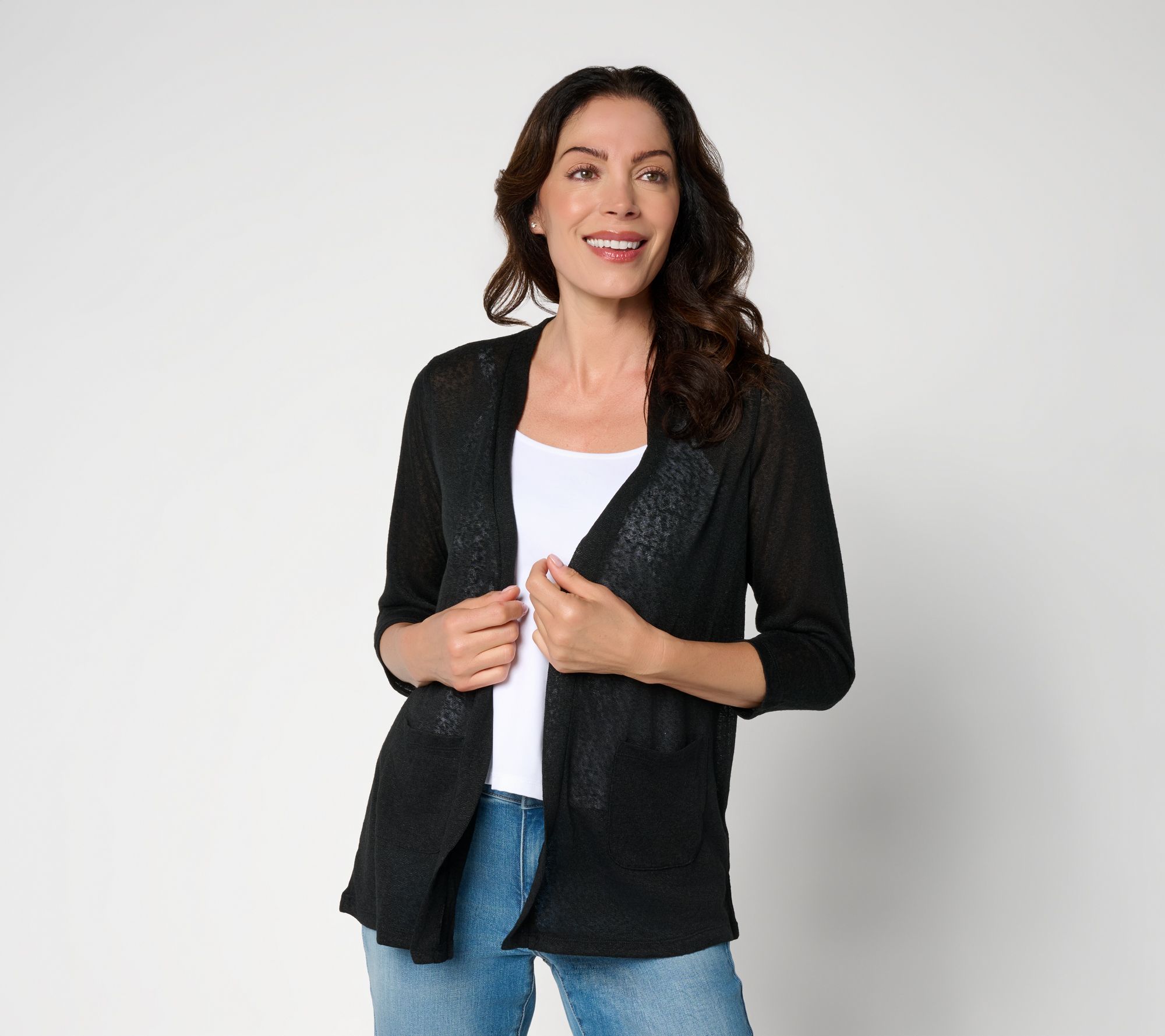 Denim & Co. Essentials Slub Knit 3/4-Sleeve Cardigan