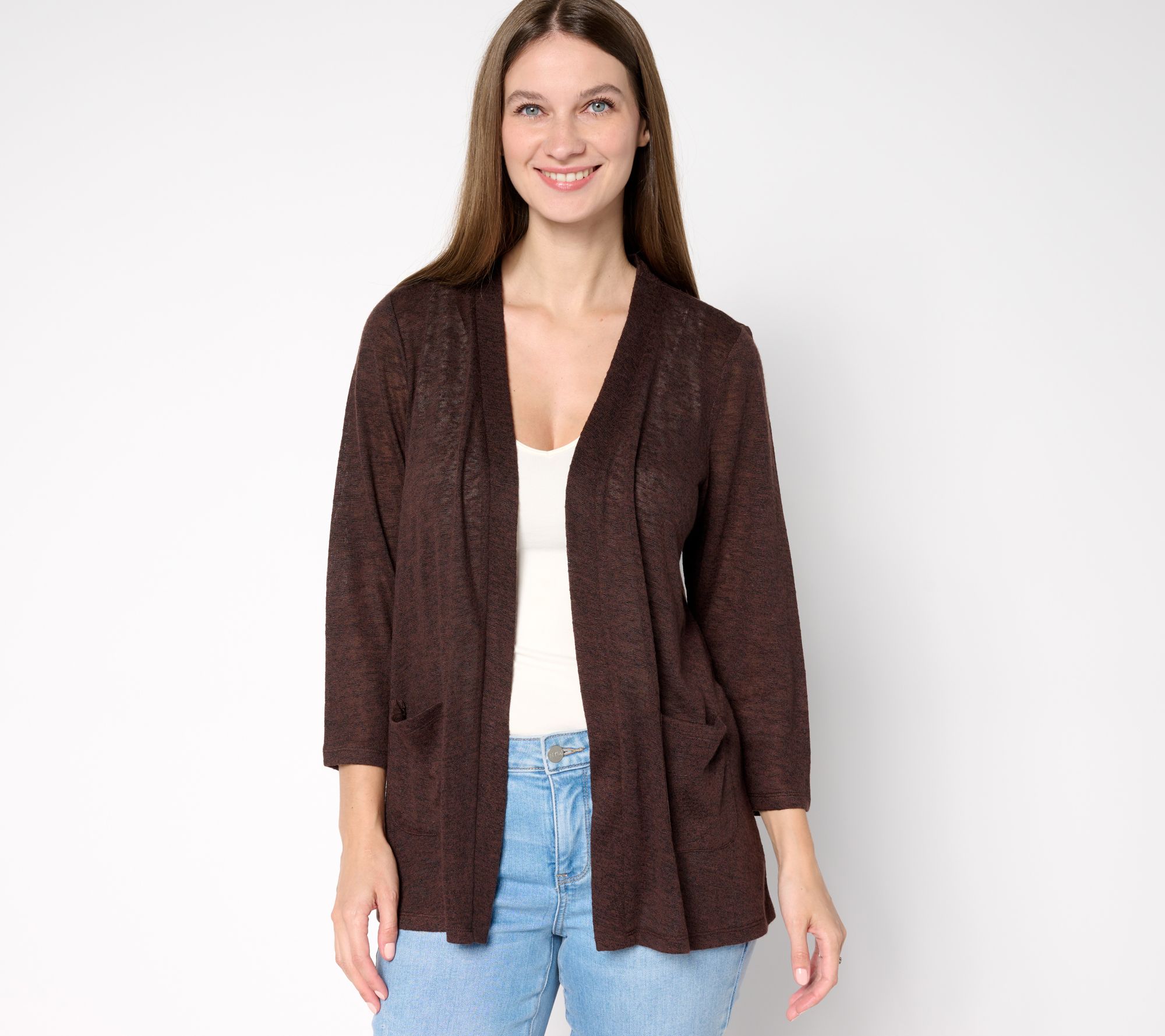 Denim & Co. Essentials Slub Knit 3/4 Sleeve Cardigan