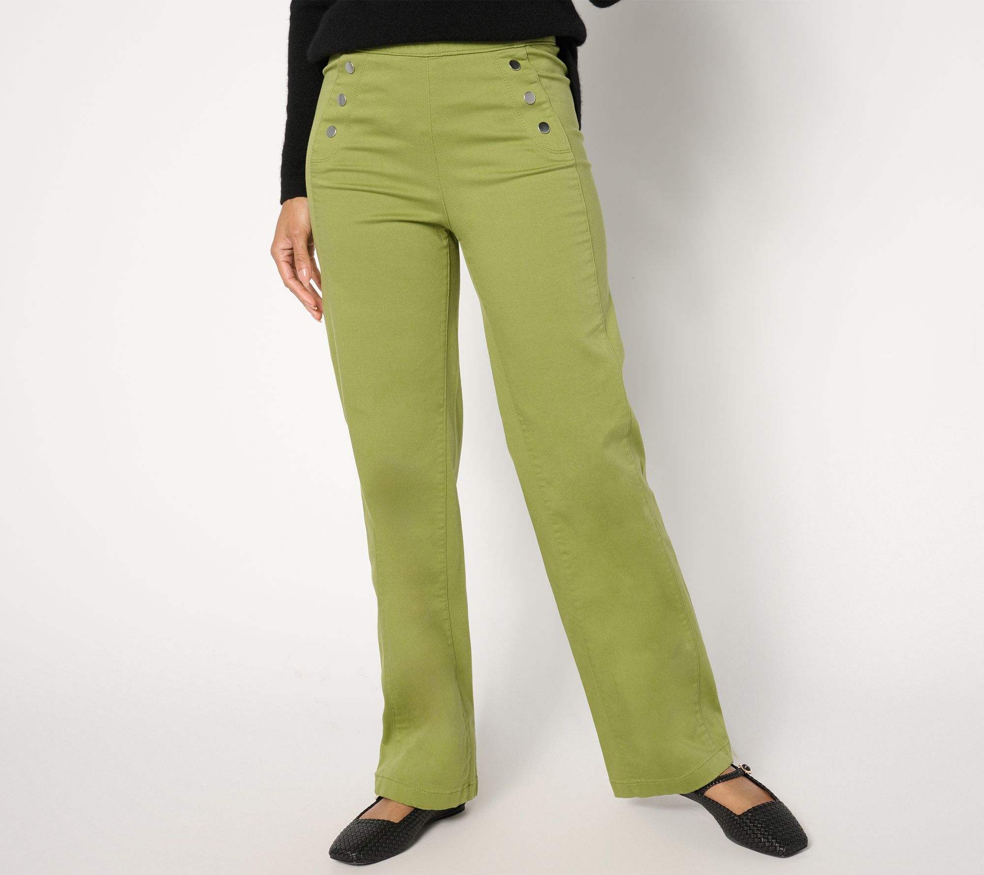 "As Is" Susan Graver Petite Trouser Twill Pant with Button Detail