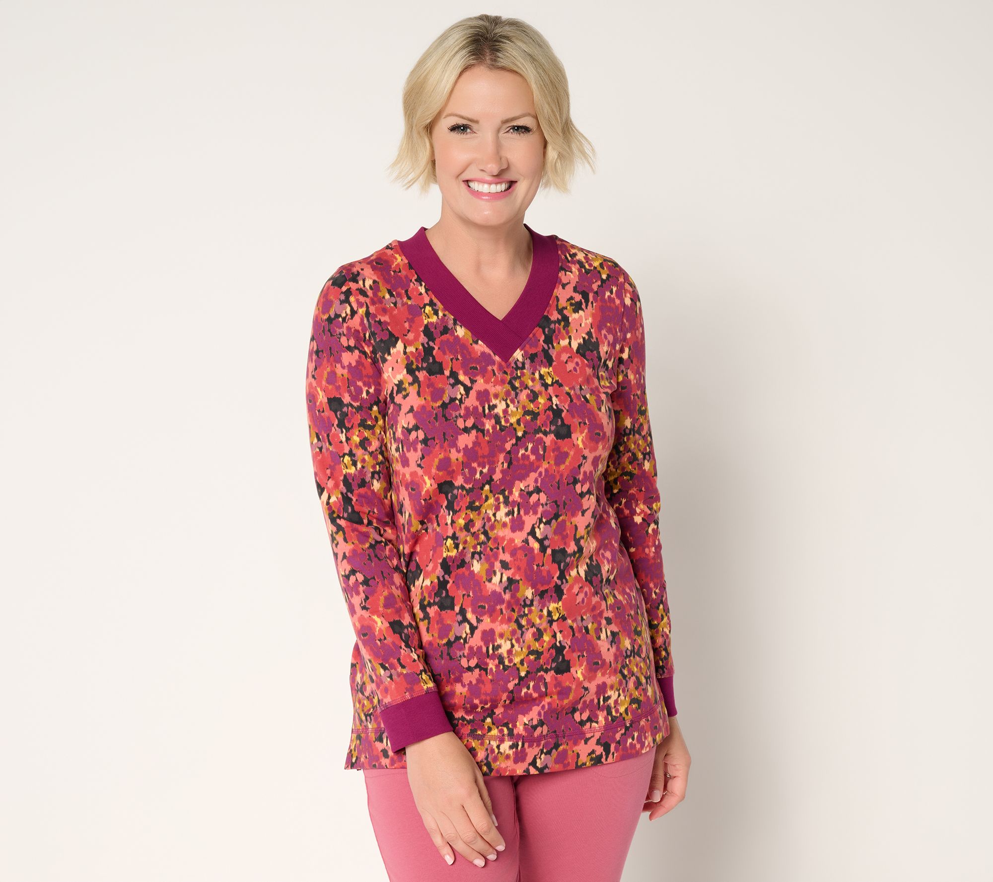 Denim & Co. Active Petite Brushed Back French Terry Printed Tunic