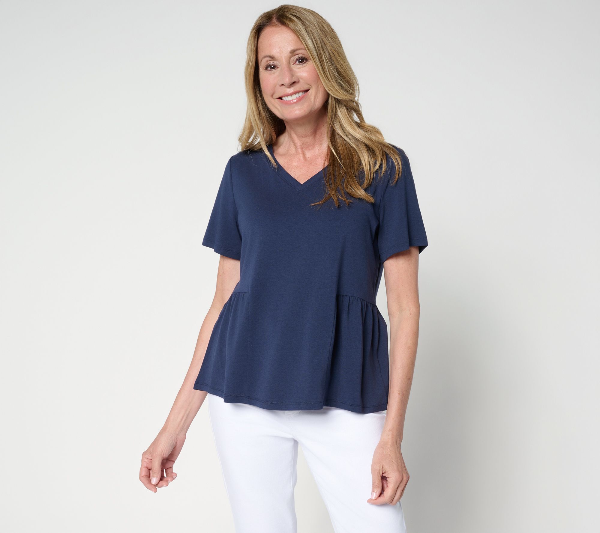 AnyBody Cozy Knit Jersey Short Sleeve Peplum Top