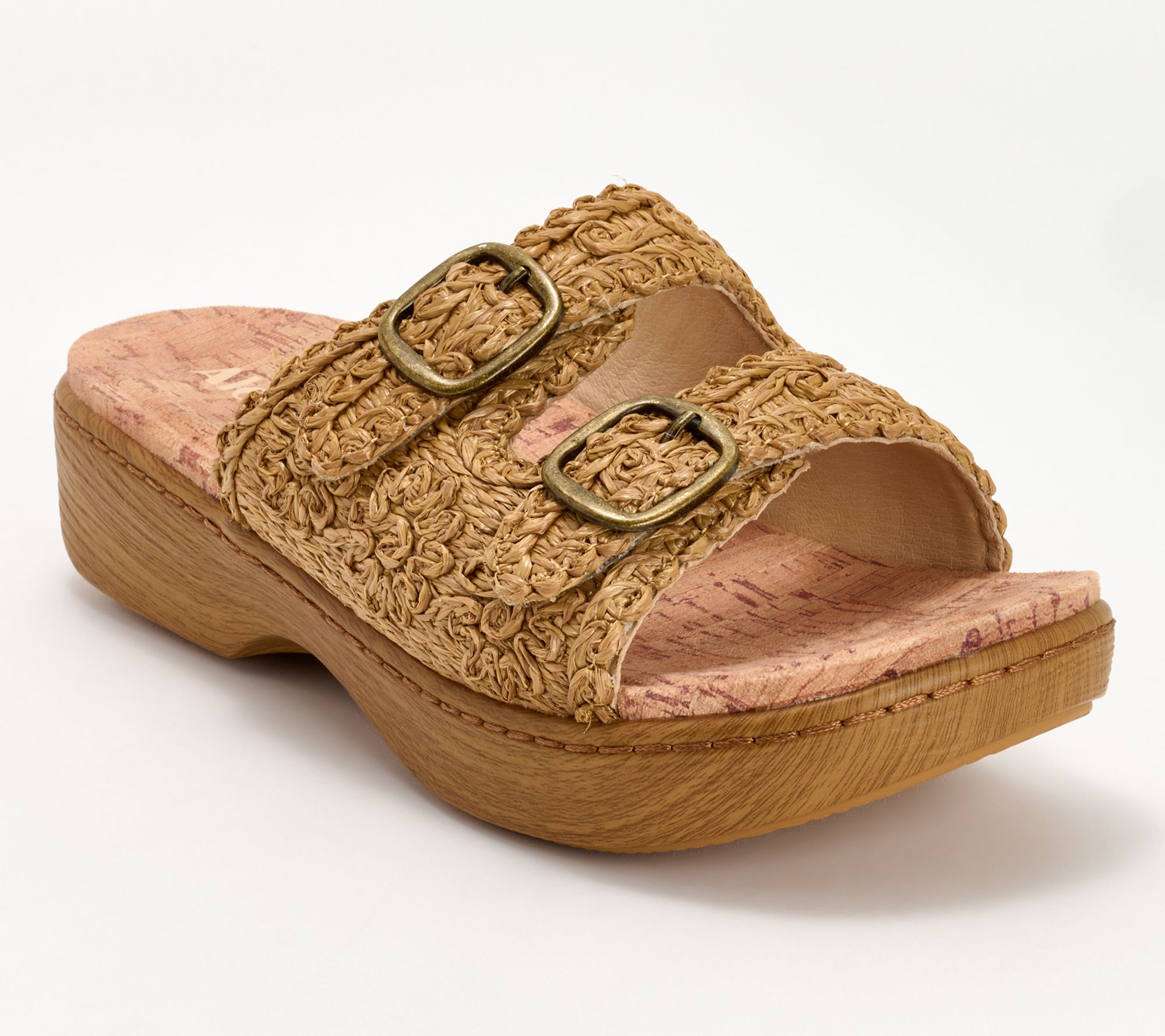 "As Is" Alegria Raffia Adjust Double Buckle Slide Sandals- Oona