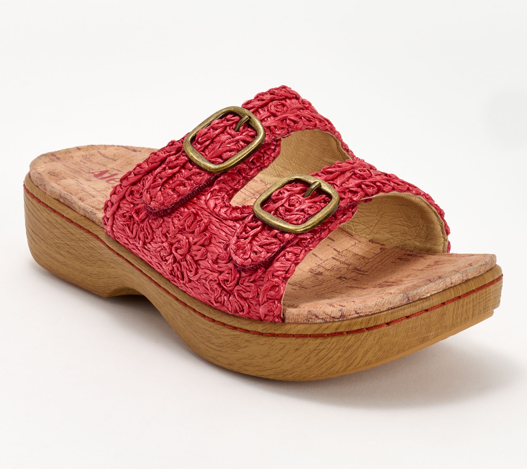 "As Is" Alegria Raffia Adjust Double Buckle Slide Sandals- Oona