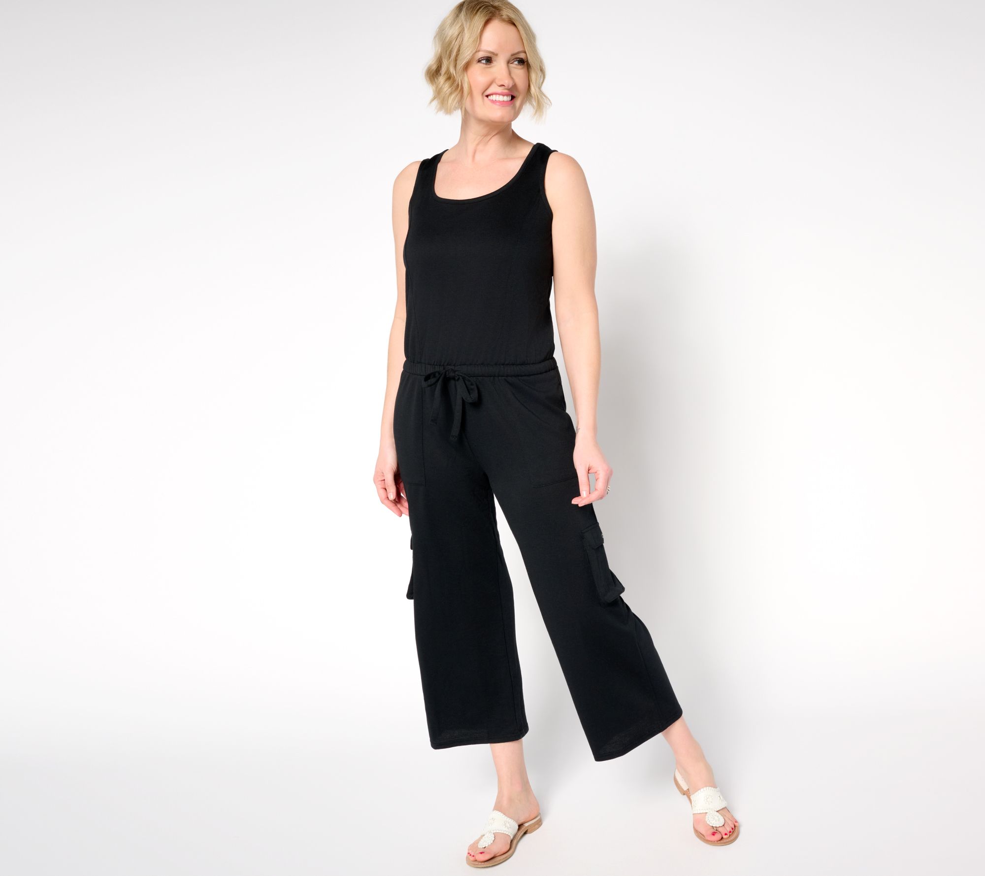 "As Is" MUK LUKS French Terry Straight Leg Cargo Jumpsuit