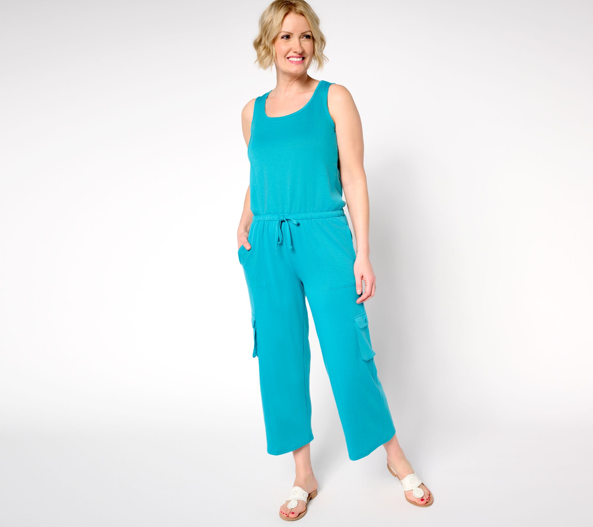 "As Is" MUK LUKS French Terry Straight Leg Cargo Jumpsuit
