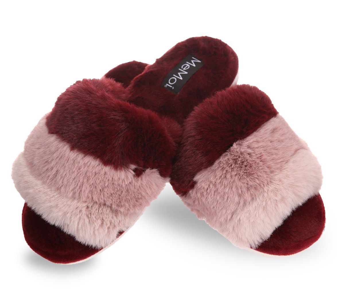 Memoi Women's Tonal Stripe Hard Bottom Plush Slide Slippers
