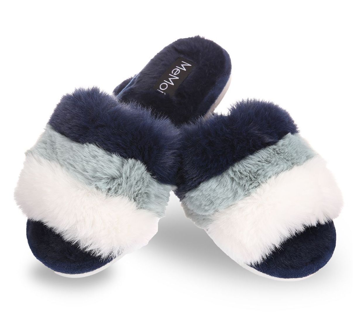 Memoi Women's Tonal Stripe Hard Bottom Plush Slide Slippers