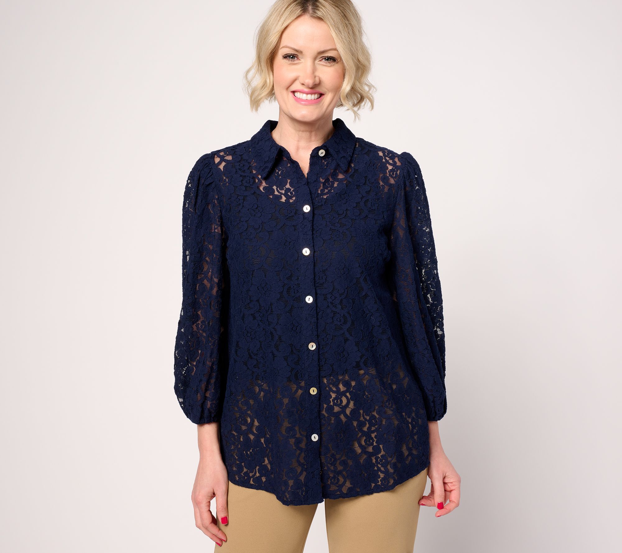 "As Is" Dennis Basso Regular Lace Button Front Tunic