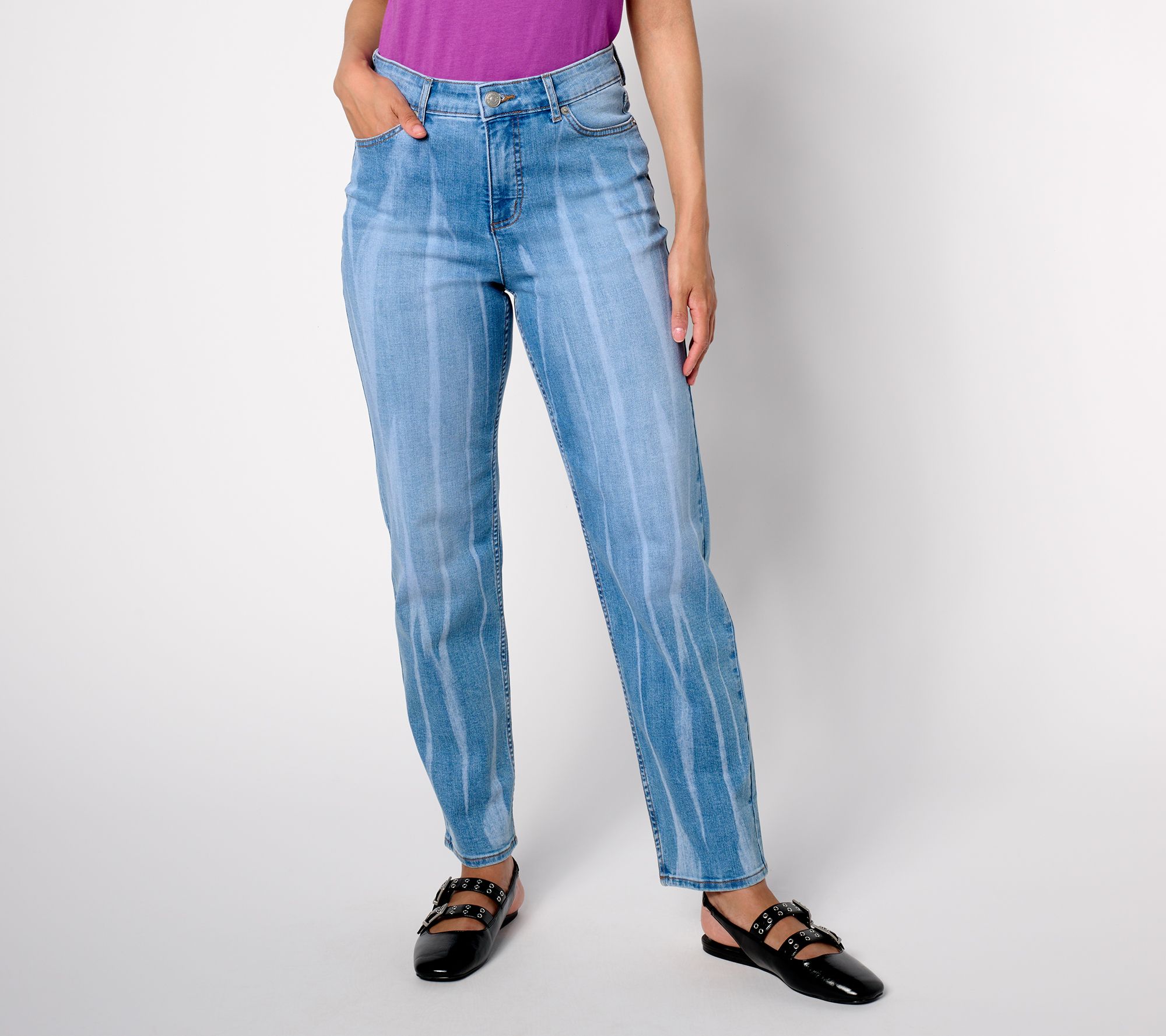 "As Is" LOGO by Lori Goldstein Petite Indigo Tie Dye Ankle Straight Jeans