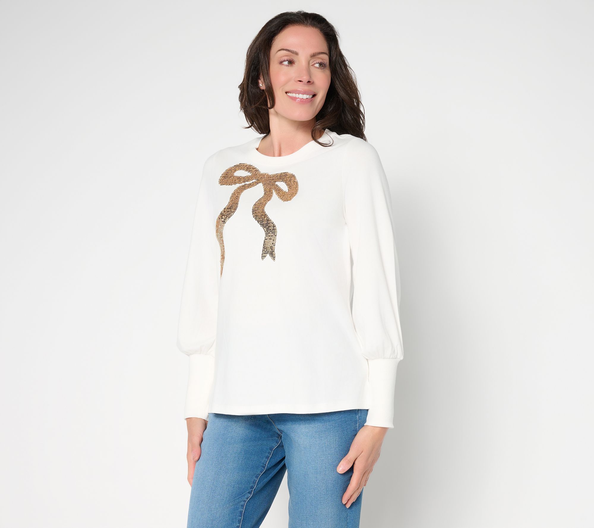 Jingle Belles by Kim Gravel TripleLuxe Knit Bow and Behold Sequin Top