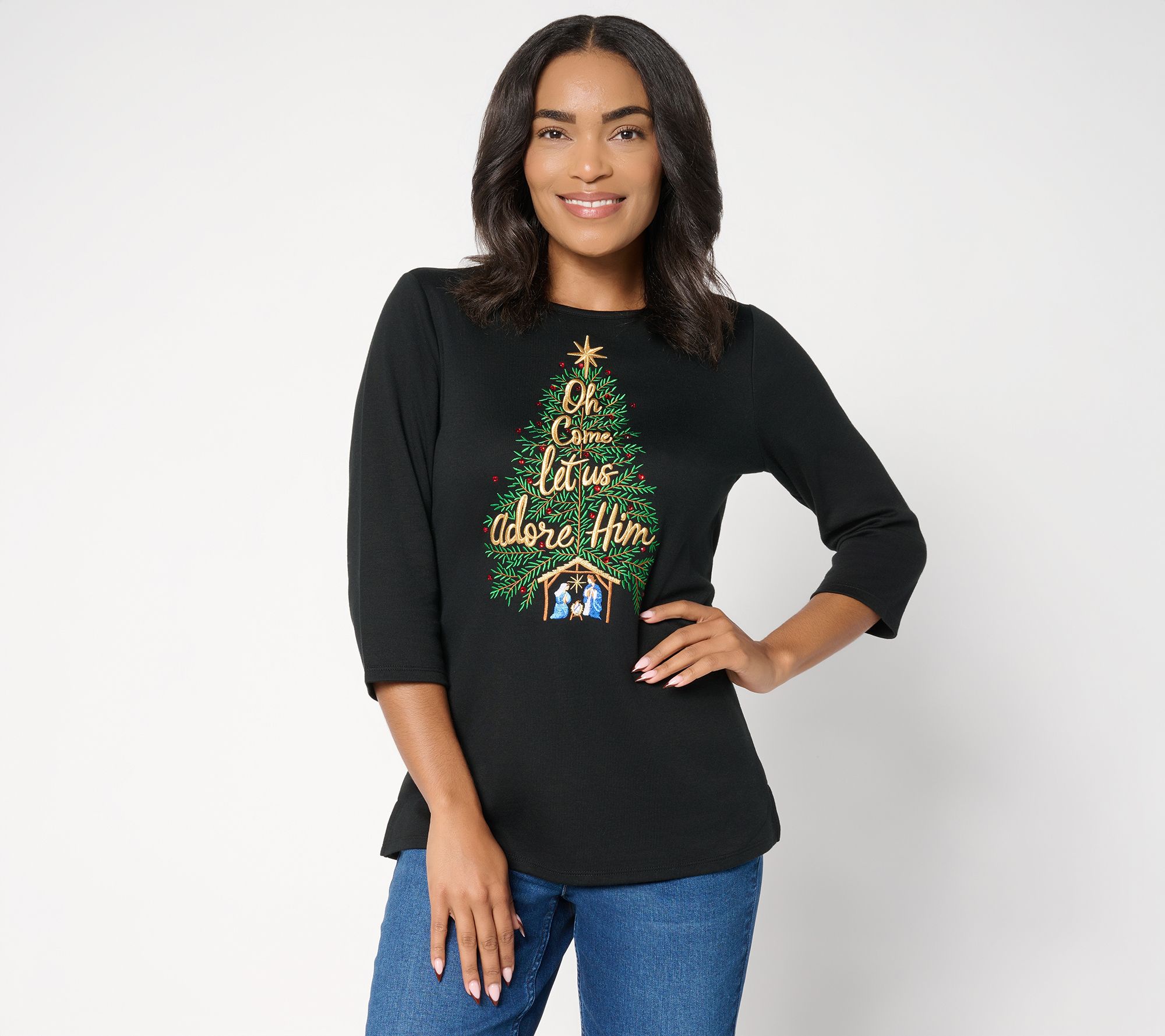 Quacker Factory Oh Come Let Us Adore Him Manger Tree Top