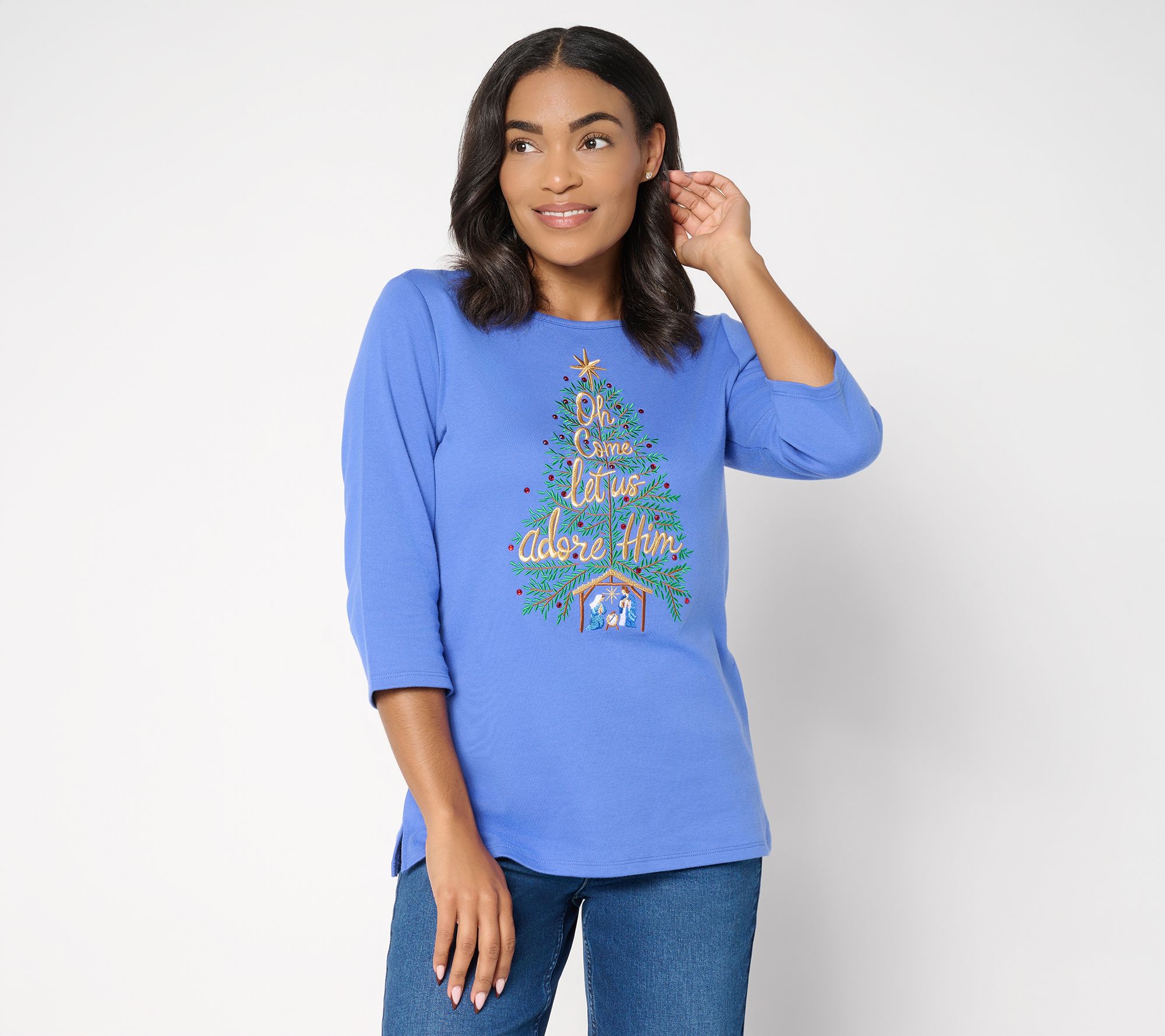 Quacker Factory Oh Come Let Us Adore Him Manger Tree Top