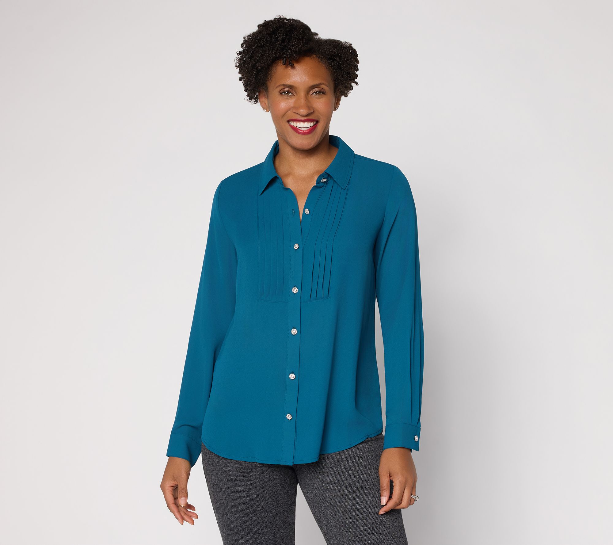 Joan Rivers Pintuck Long Sleeve Blouse with Sparkle Buttons