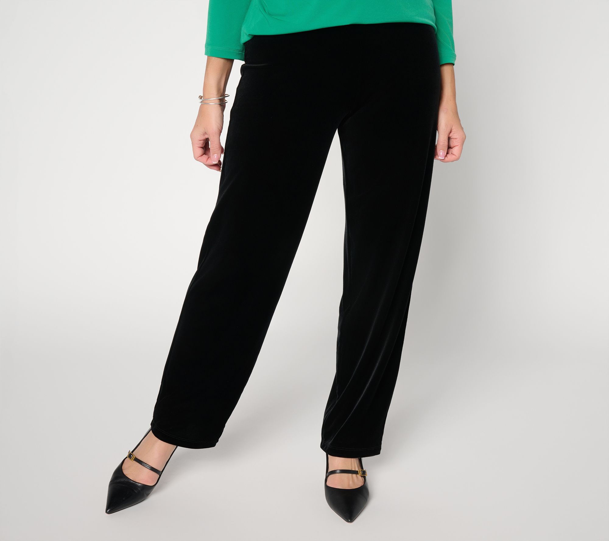 Susan Graver Petite Knit Velvet Straight-Leg Pull-On Pants