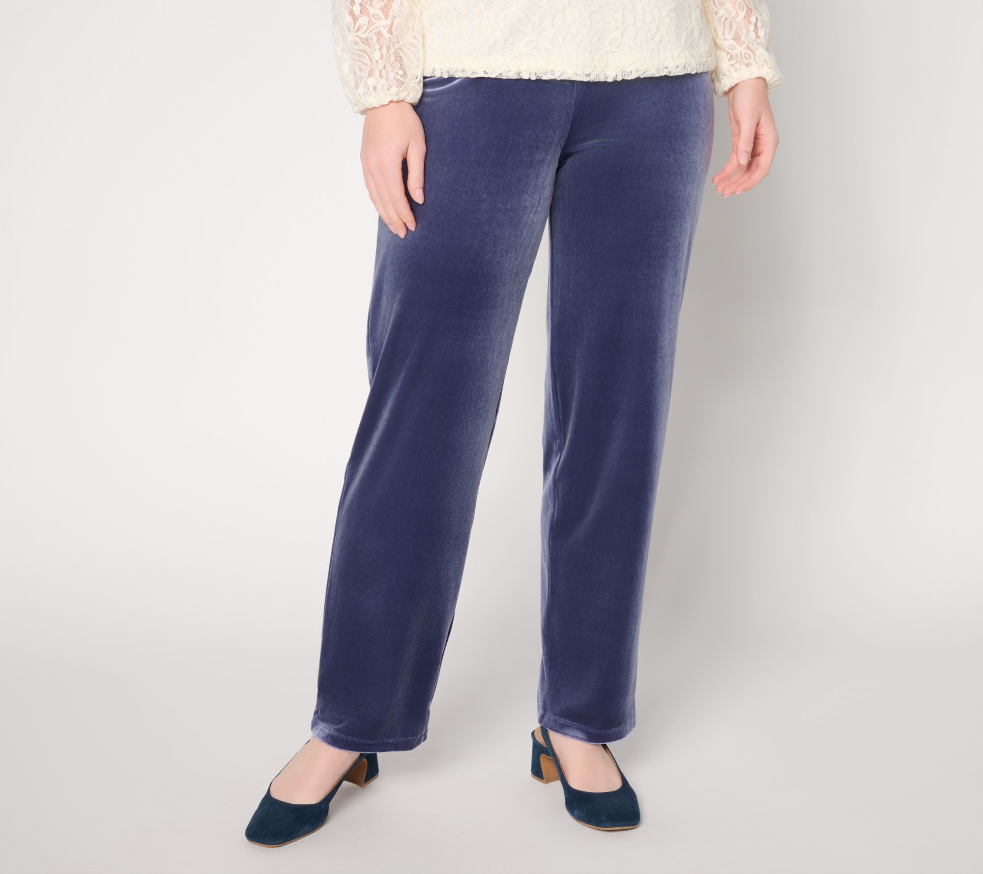 Susan Graver Petite Knit Velvet Straight-Leg Pull-On Pants