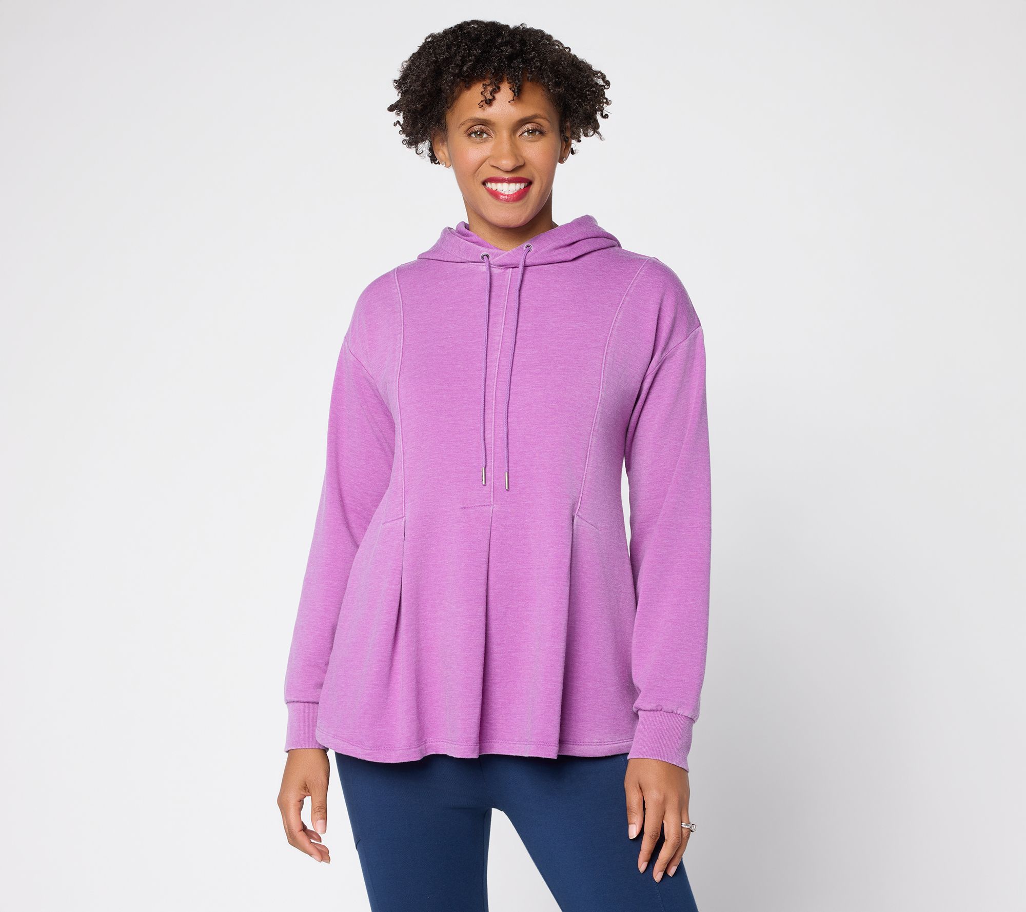 LOGO by Lori Goldstein French Terry Pleated Peplum Hoodie