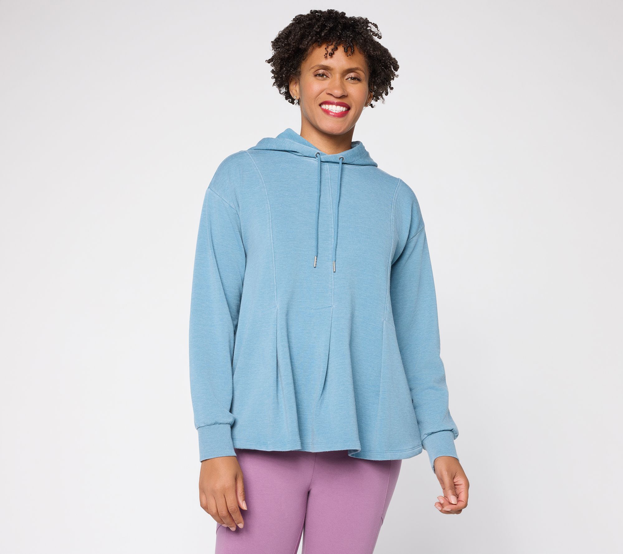 LOGO by Lori Goldstein French Terry Pleated Peplum Hoodie