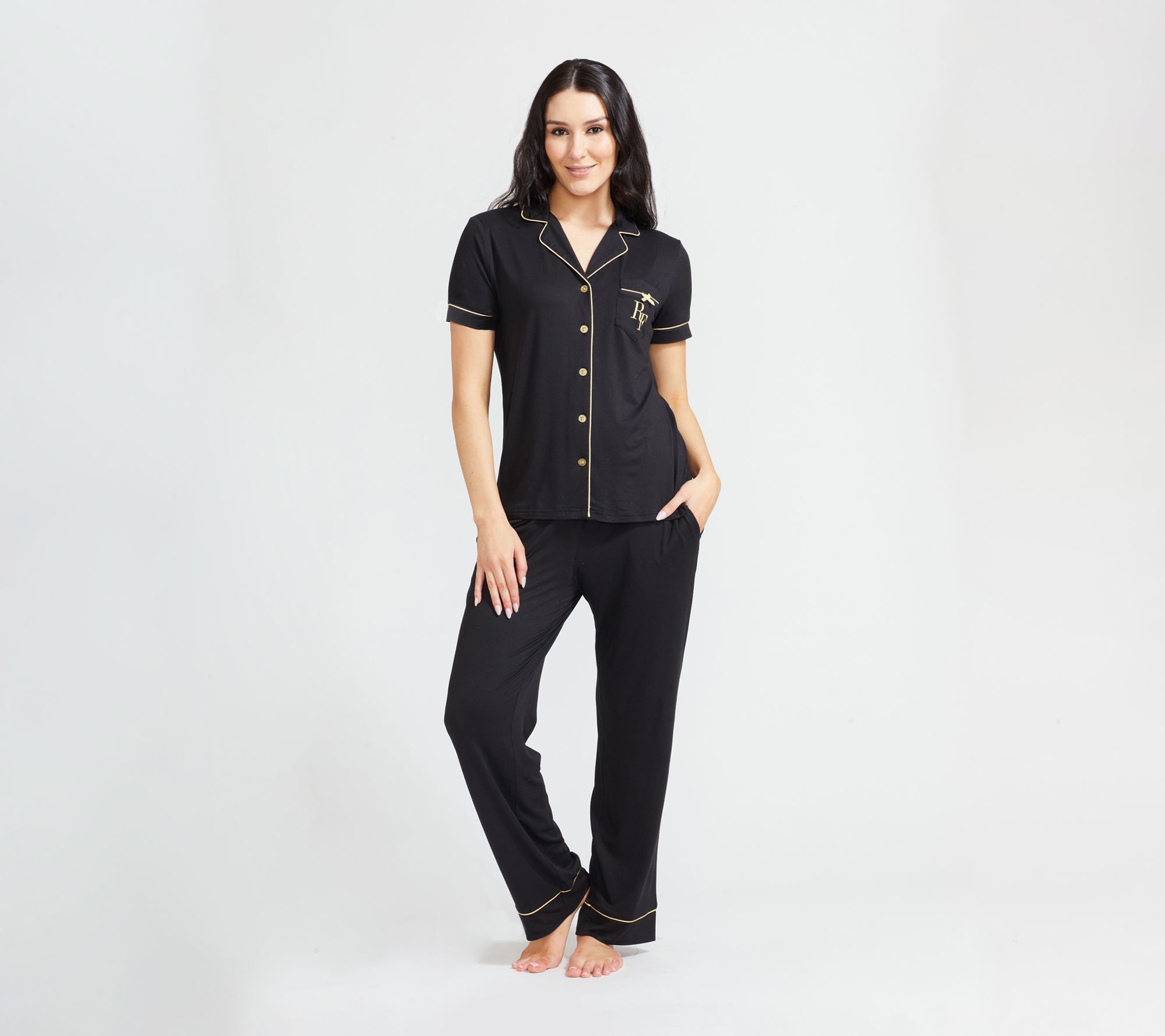 Randy Fenoli Sleepwear Yummy Short Sleeve Pajama Set with Satin Piping