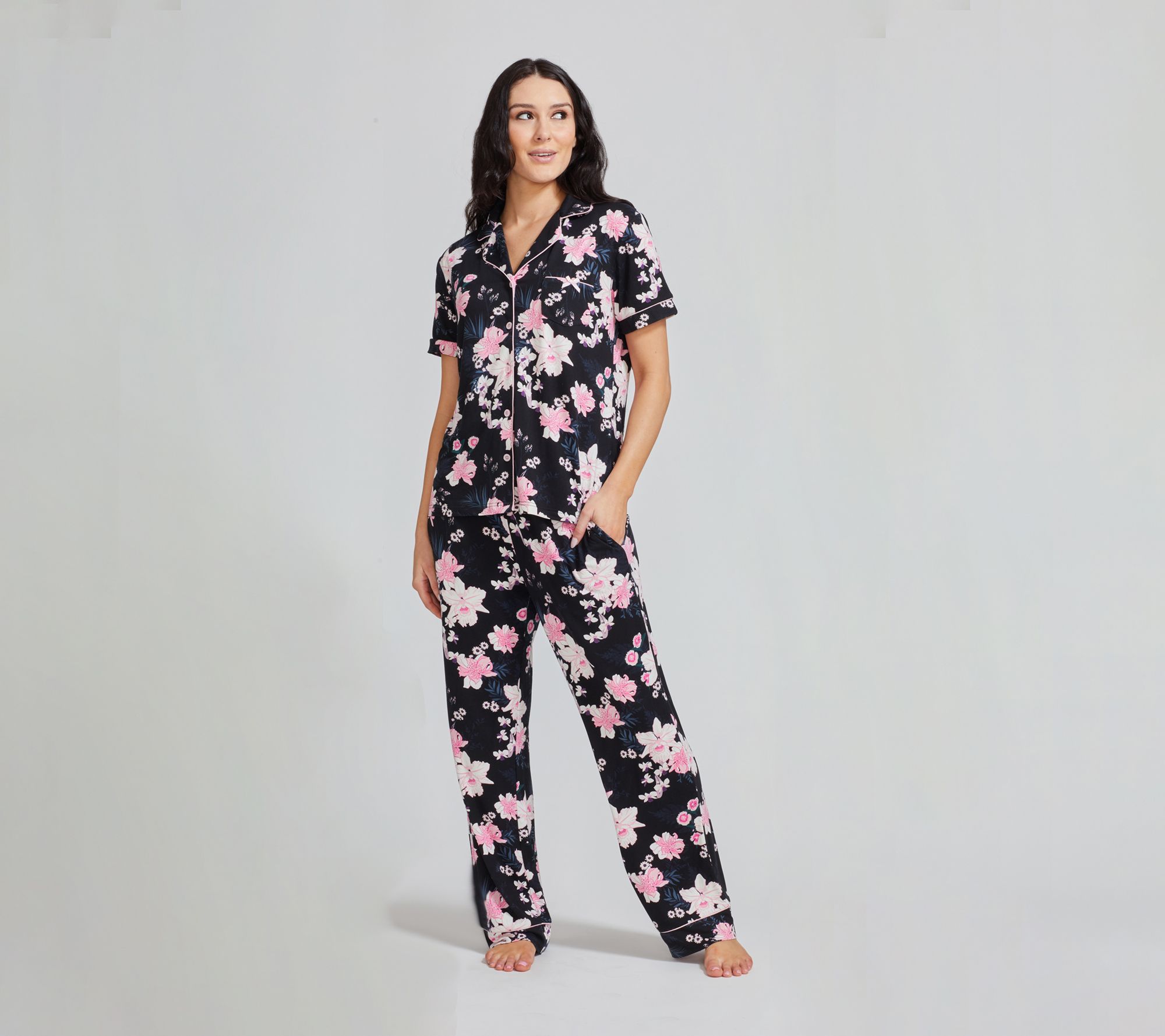 Randy Fenoli Sleepwear Yummy Short Sleeve Pajama Set with Satin Piping