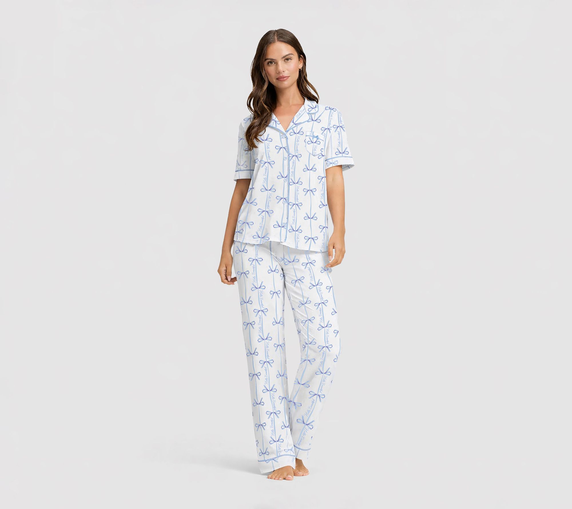 Randy Fenoli Sleepwear Yummy Short Sleeve Pajama Set with Satin Piping