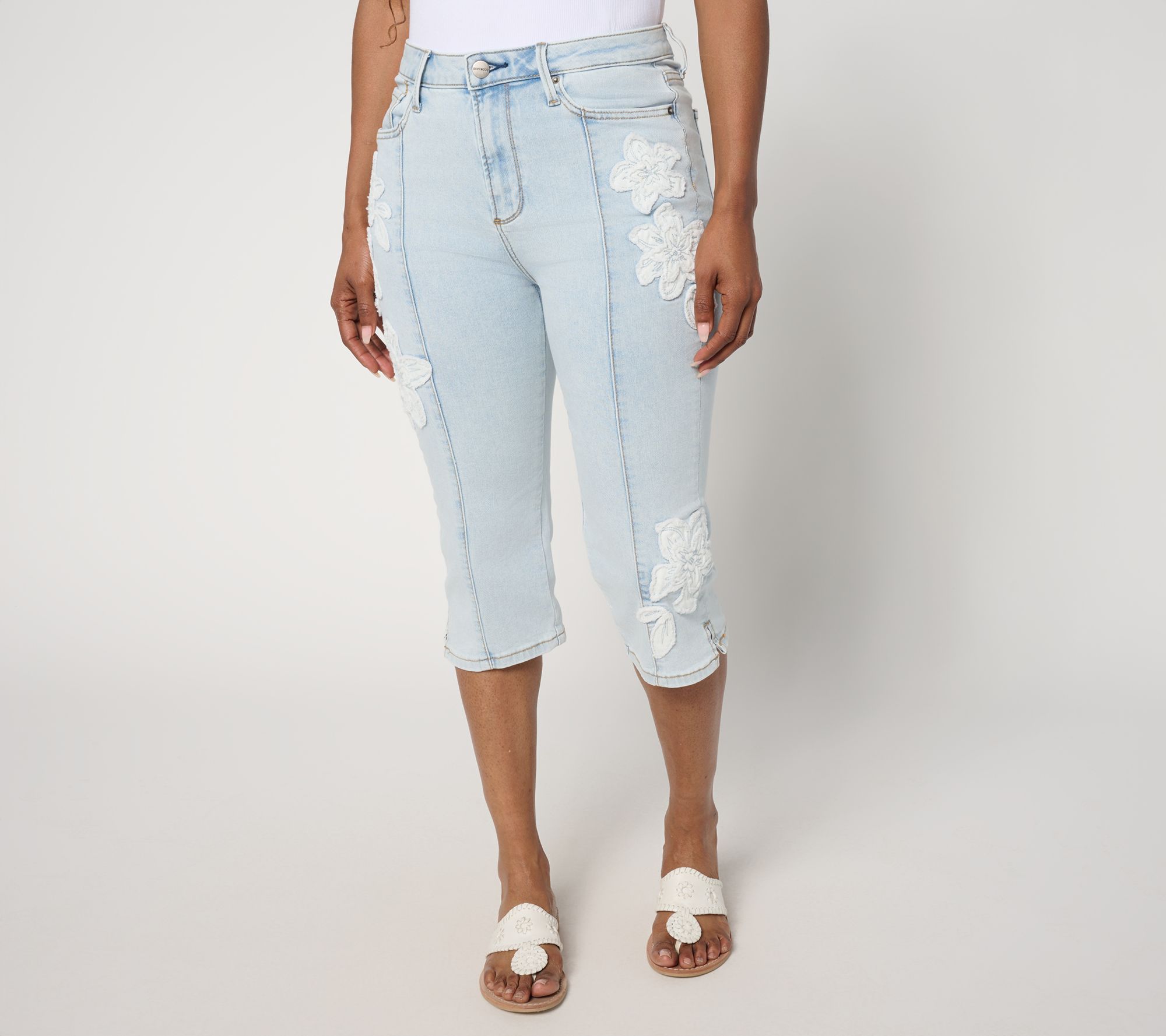 "As Is" Driftwood Jeans Embroidered Clam Digger Capri- Petunia
