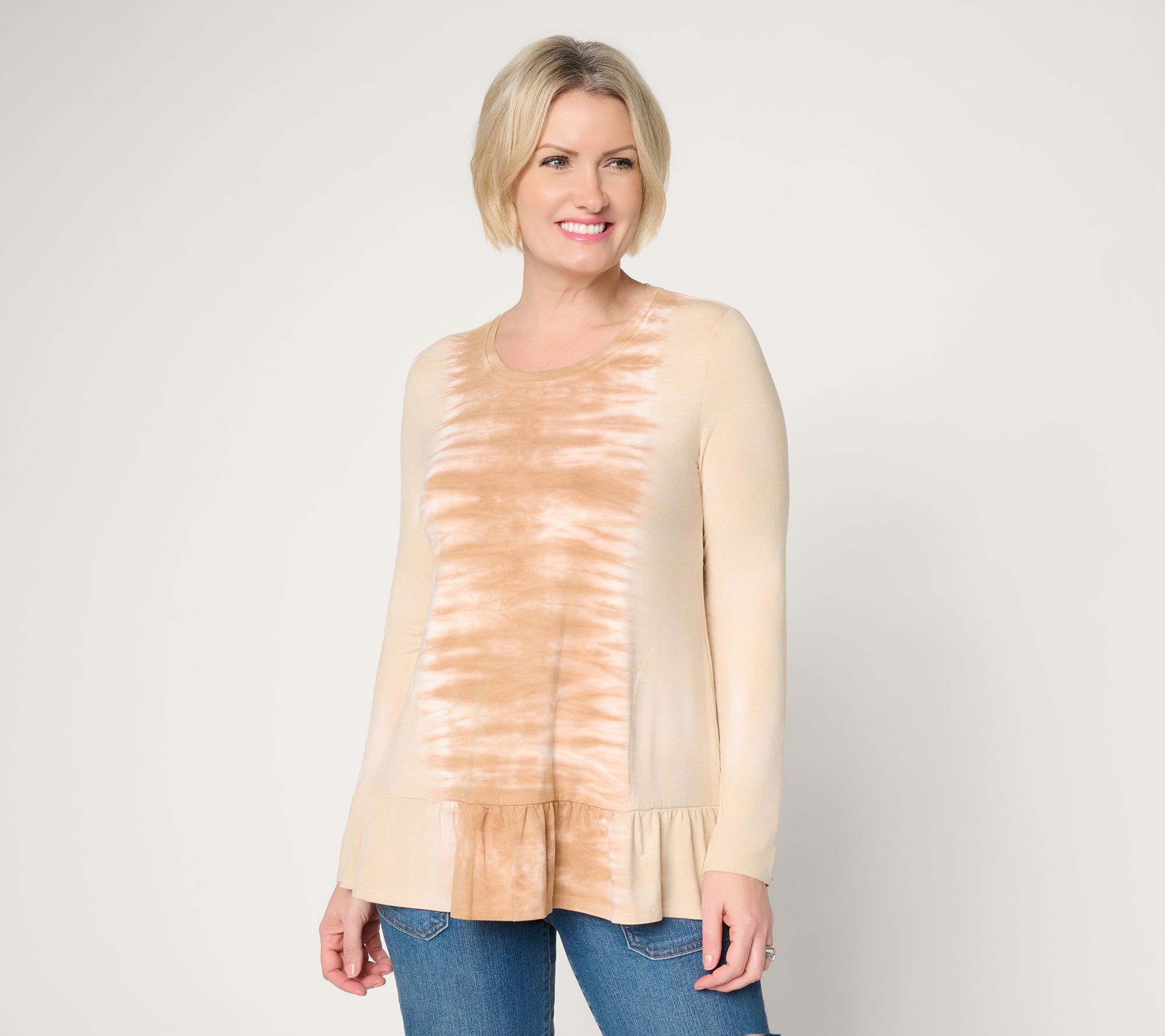 LOGO by Lori Goldstein Rayon 230 Dye Effect Top with Ruffle Hem