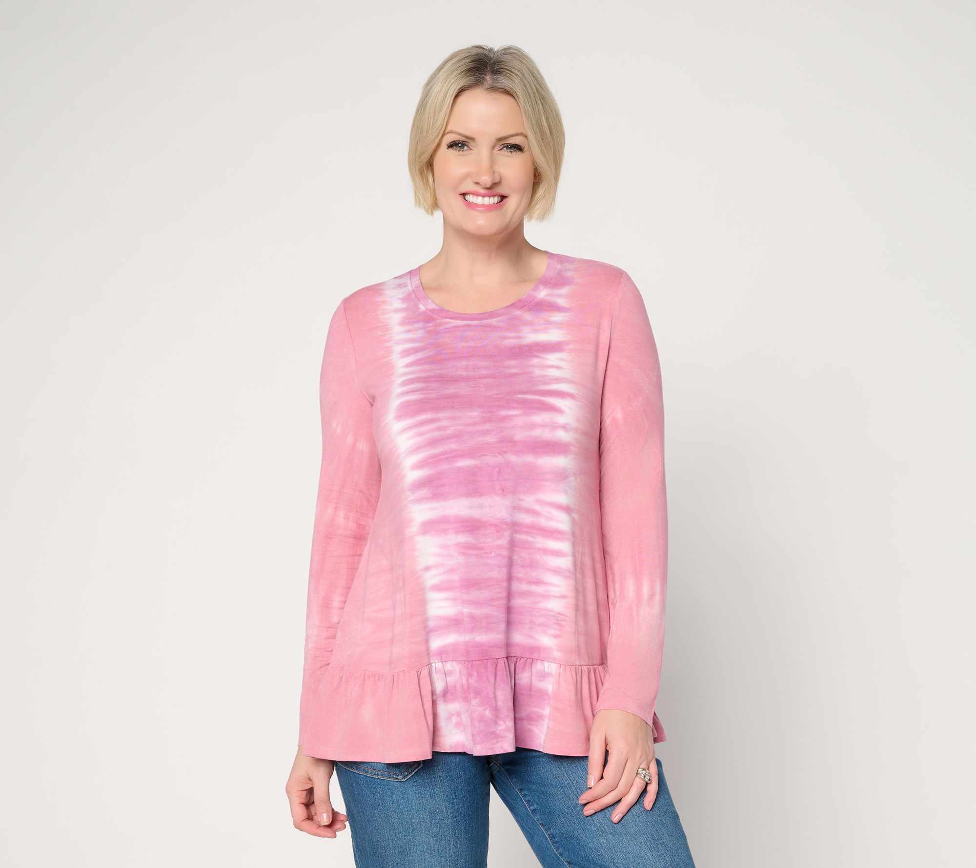 LOGO by Lori Goldstein Rayon 230 Dye Effect Top with Ruffle Hem