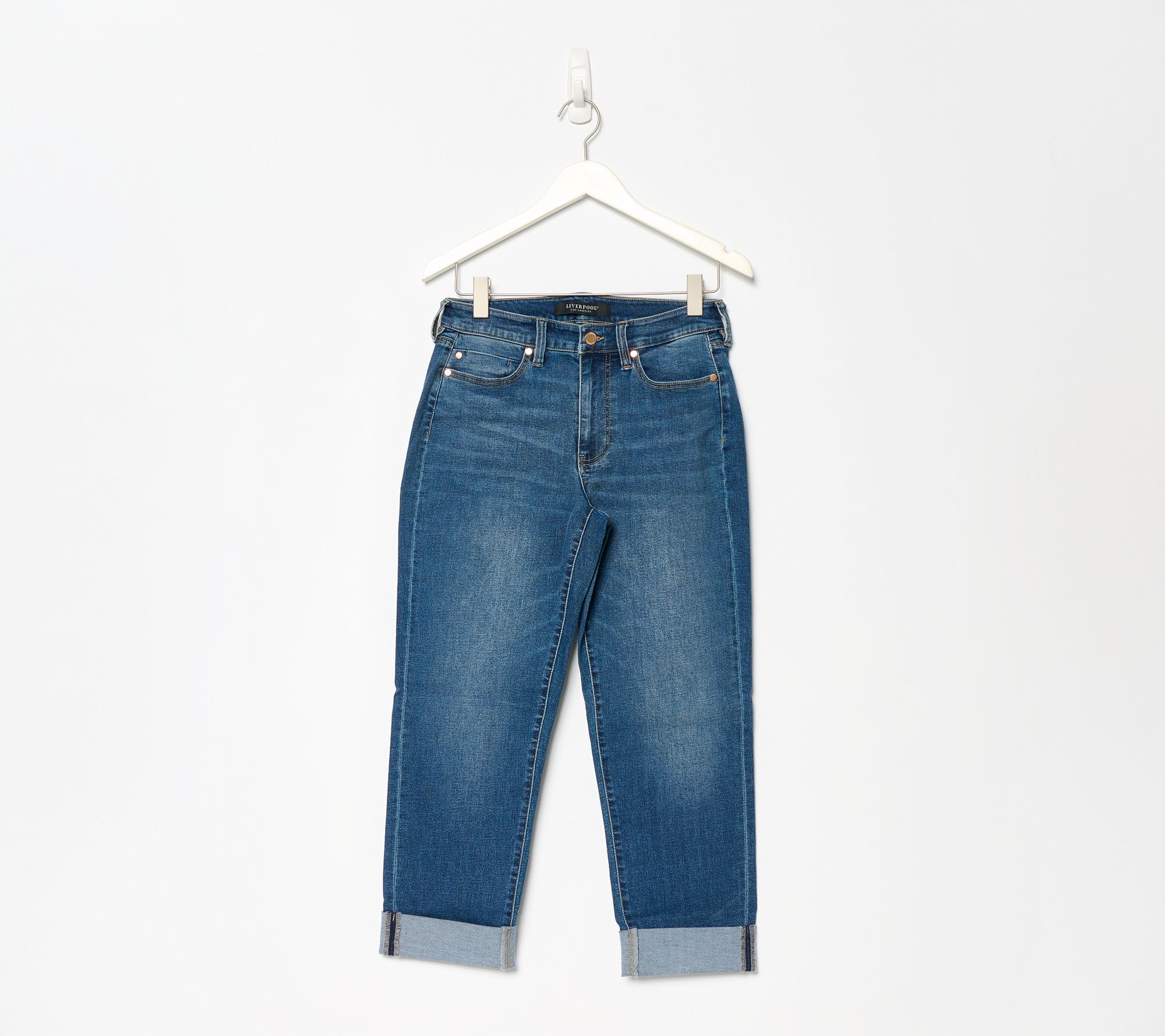 Liverpool Los Angeles Crop Jeans with Wide Roll Cuff- Inverness Med