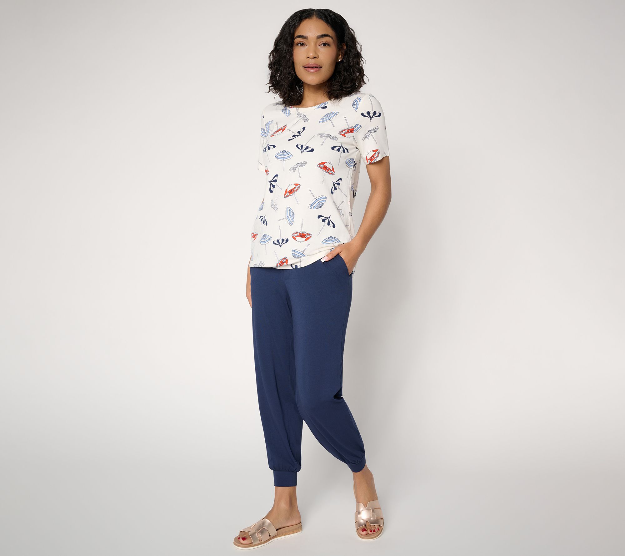 AnyBody Petite Cozy Knit Printed Tee & Jogger Set