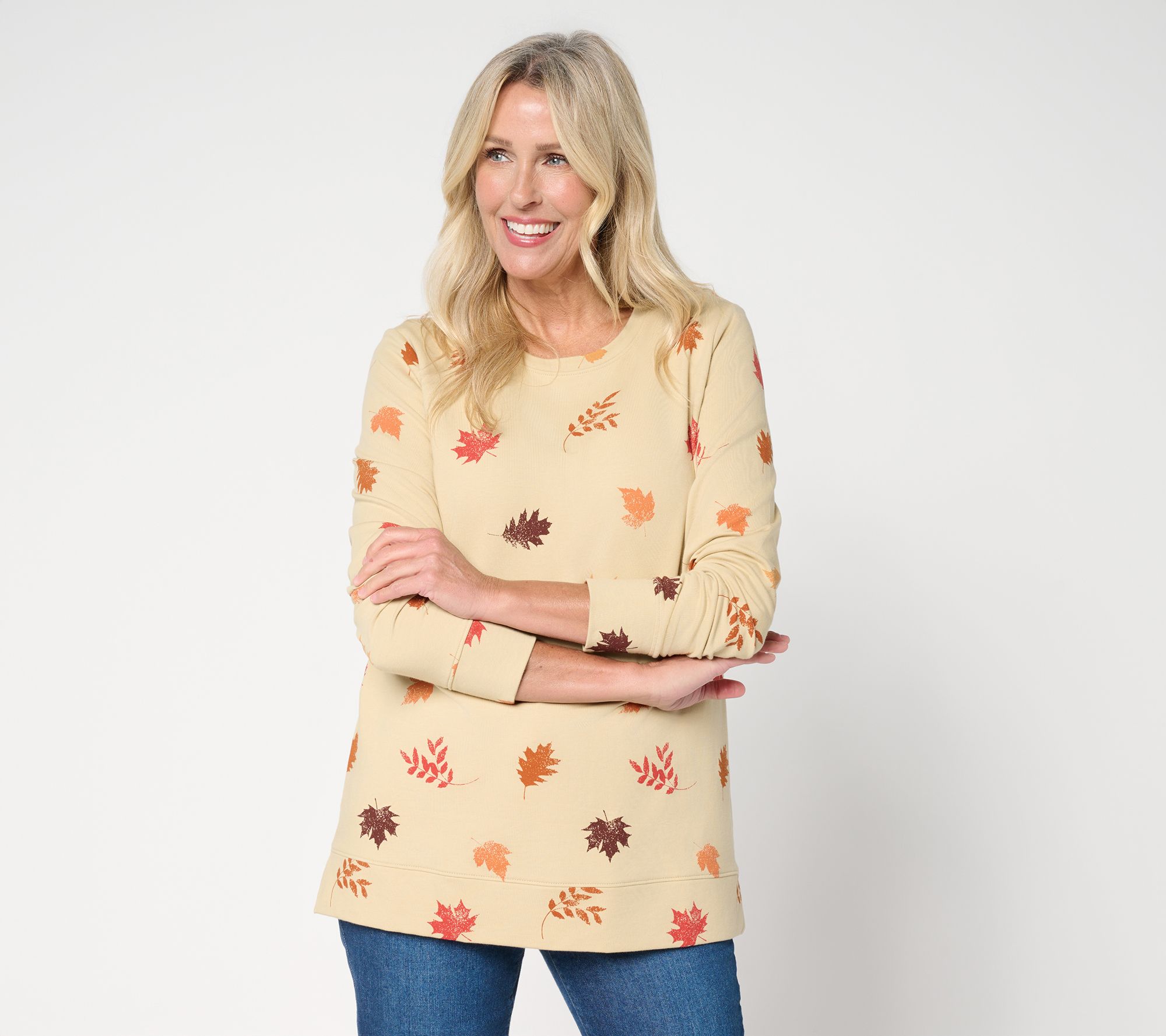 "As Is" Denim & Co. Petite Printed Fall French Terry Tunic