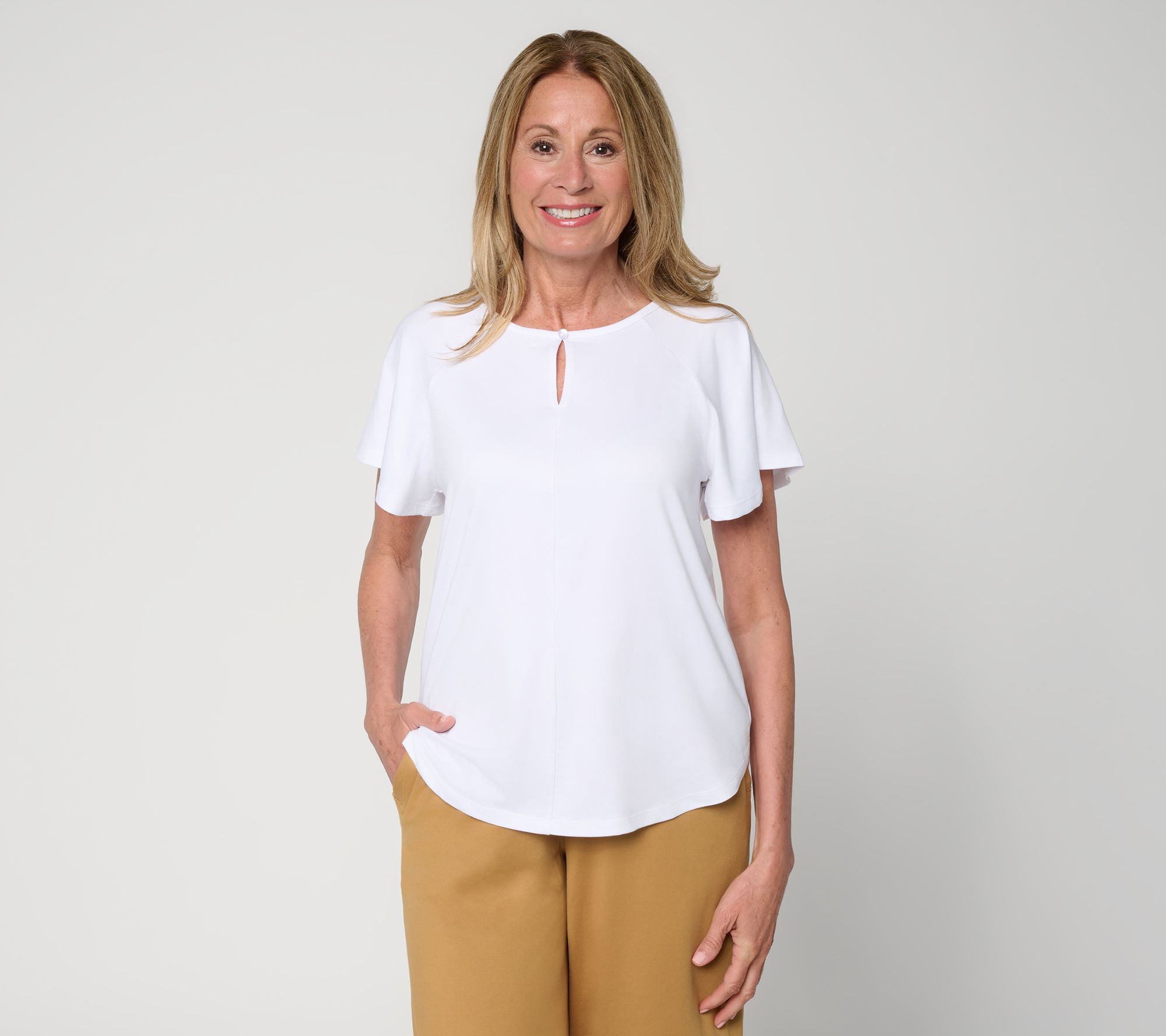 Cuddl Duds Flexwear Flutter Sleeve Keyhole Tee