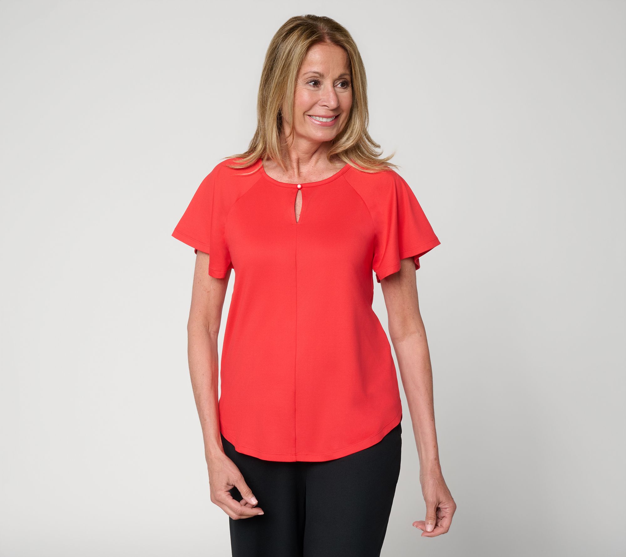 Cuddl Duds Flexwear Flutter Sleeve Keyhole Tee
