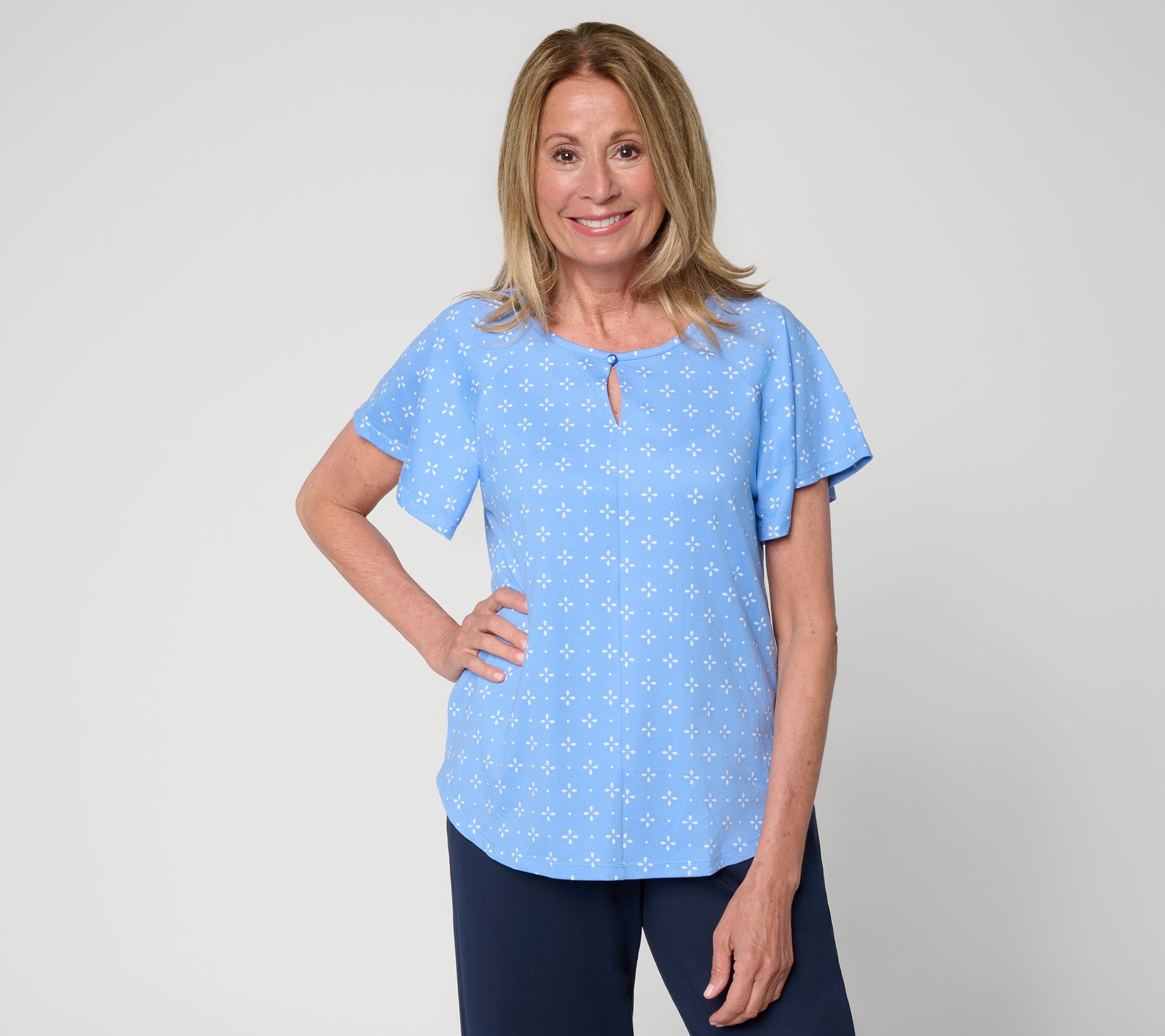 Cuddl Duds Flexwear Flutter Sleeve Keyhole Tee