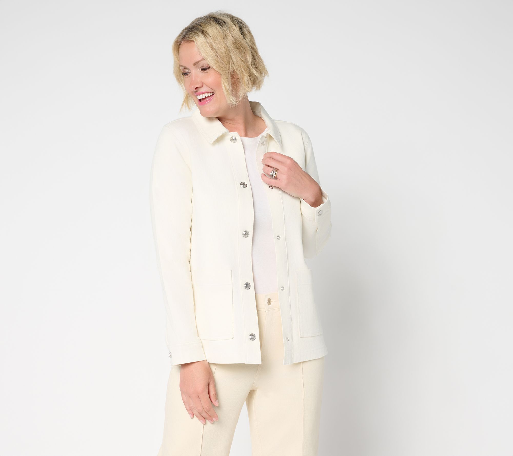 "As Is" Denim & Co. Twill Snap Front Jacket with Pockets