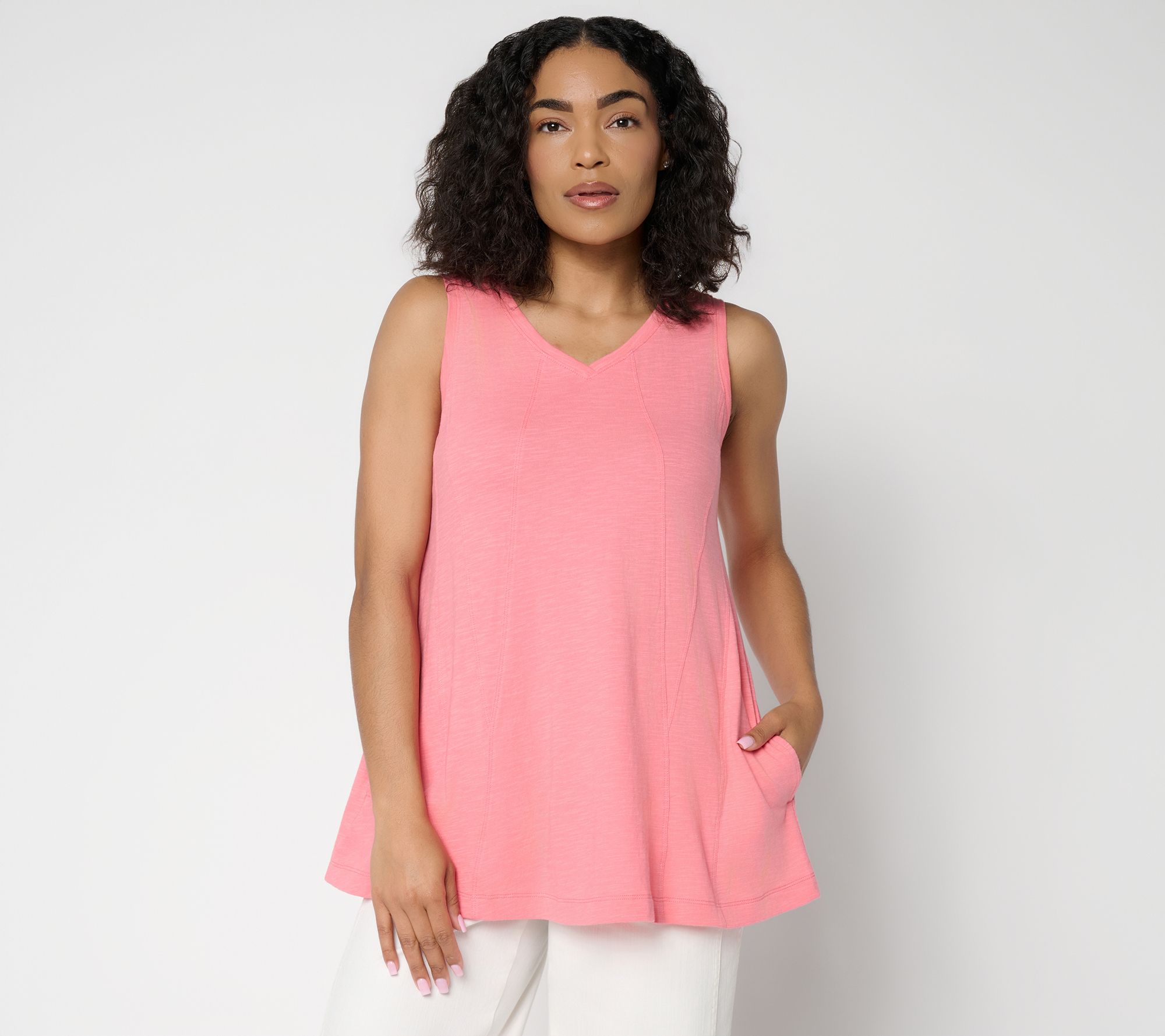 LOGO by Lori Goldstein 100% Cotton V-Neck Seamed Tank