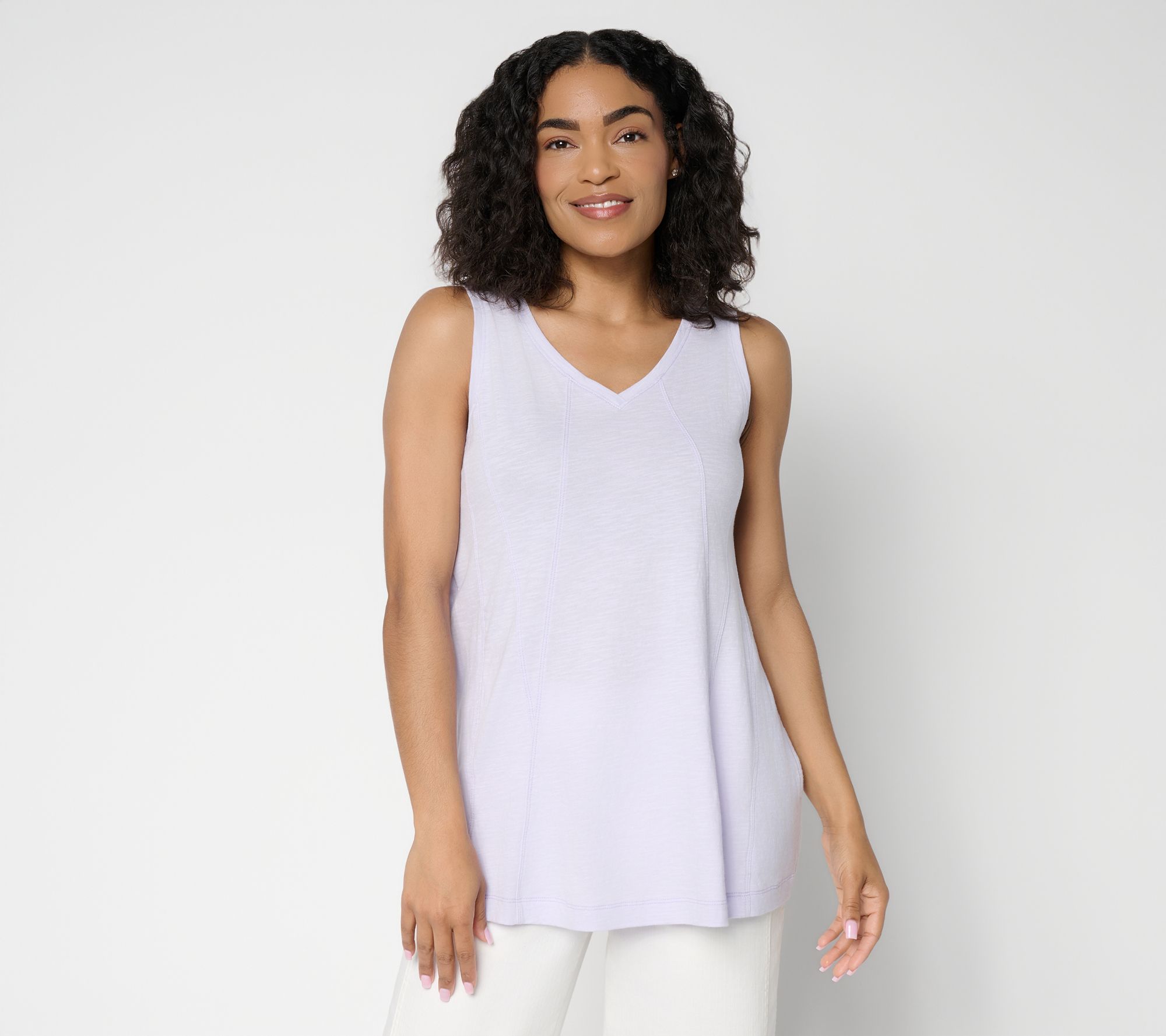 LOGO by Lori Goldstein 100% Cotton V-Neck Seamed Tank