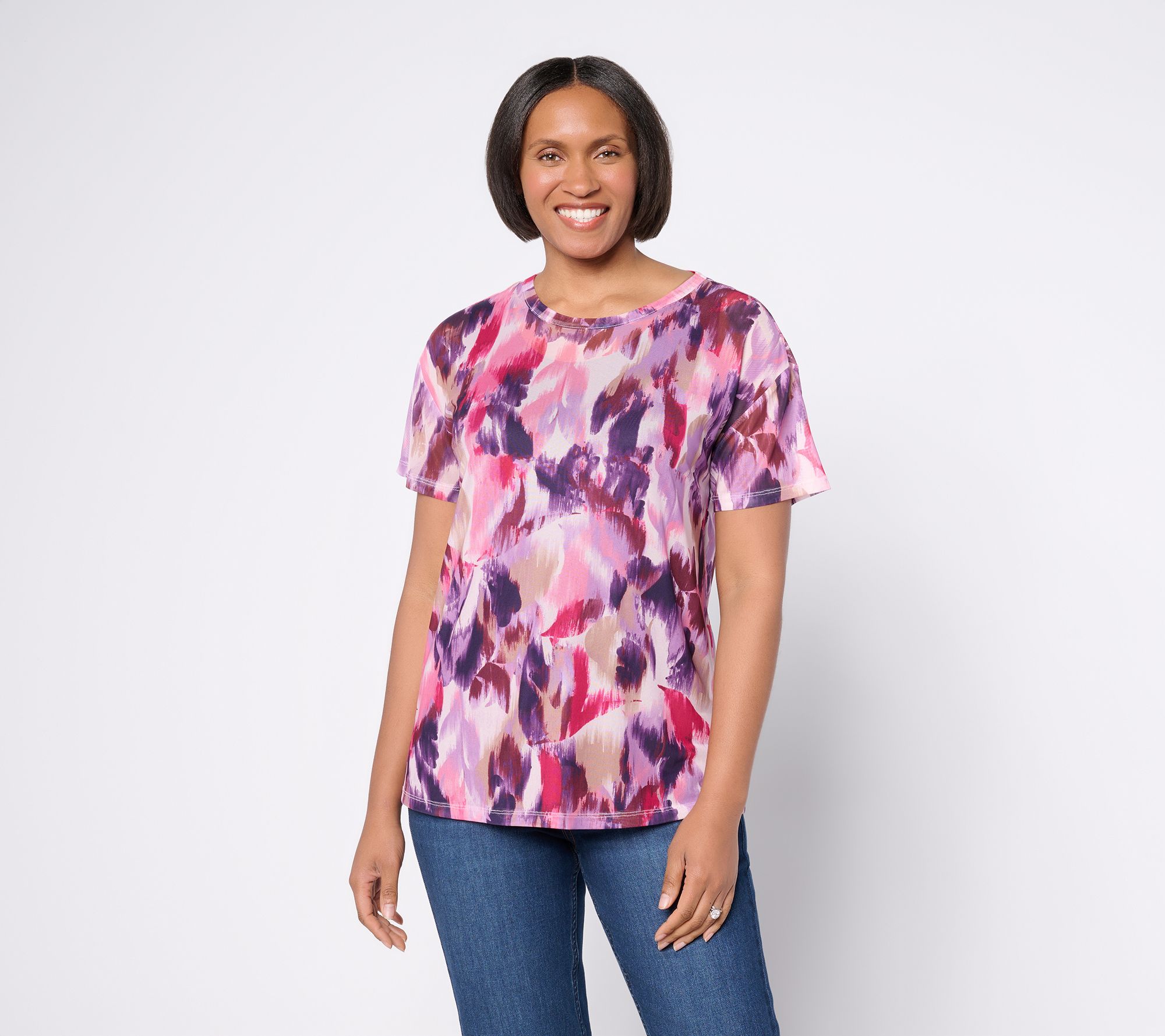 LOGO Layers by Lori Goldstein Print Mesh Tee and Solid Knit Tank Set