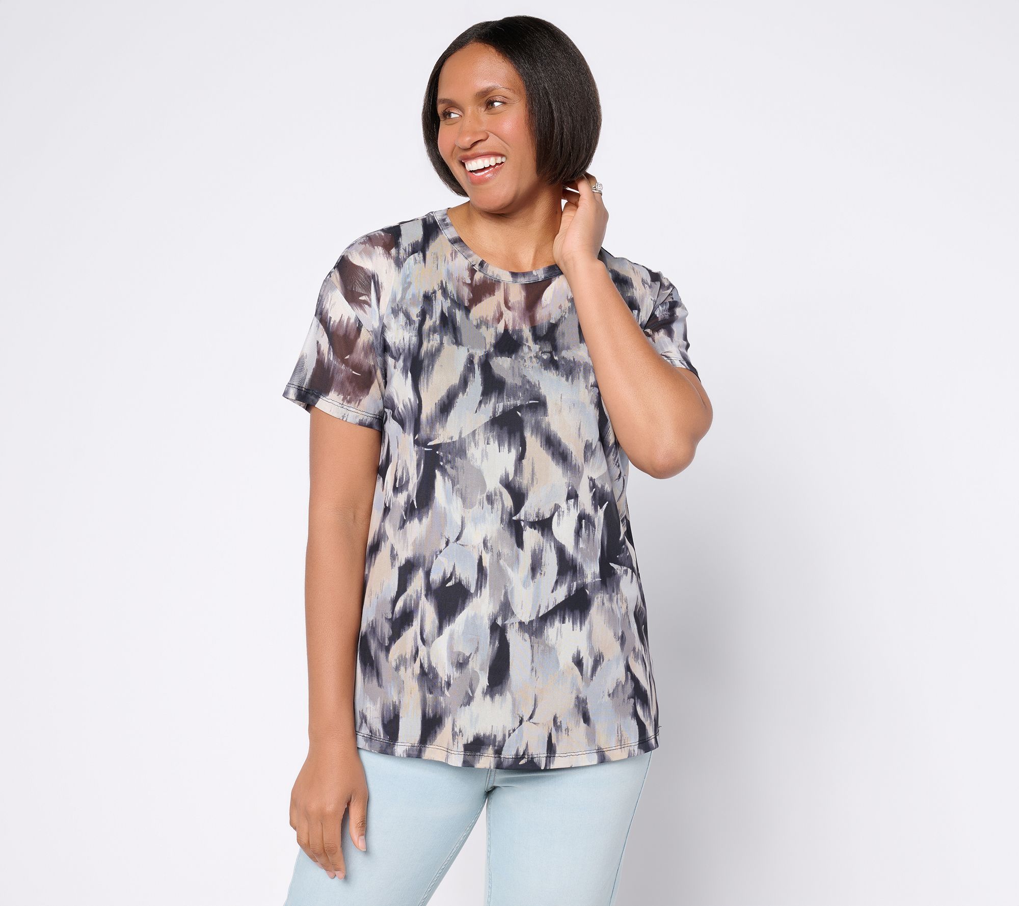 LOGO Layers by Lori Goldstein Print Mesh Tee and Solid Knit Tank Set