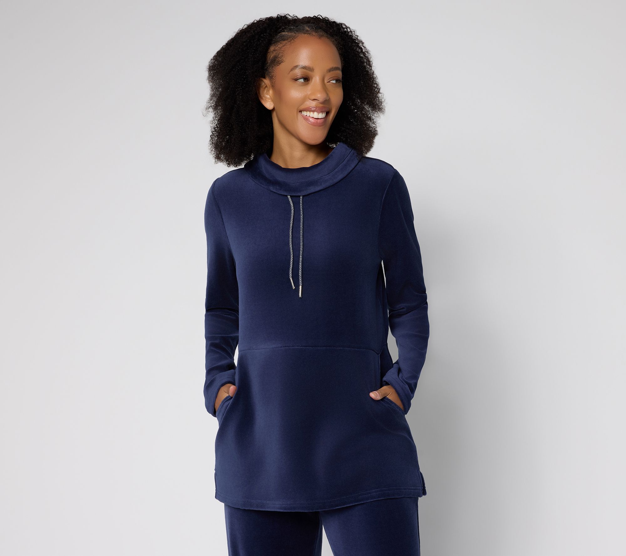 "As Is" Denim & Co. Active Velour Cowl Neck Pullover Top