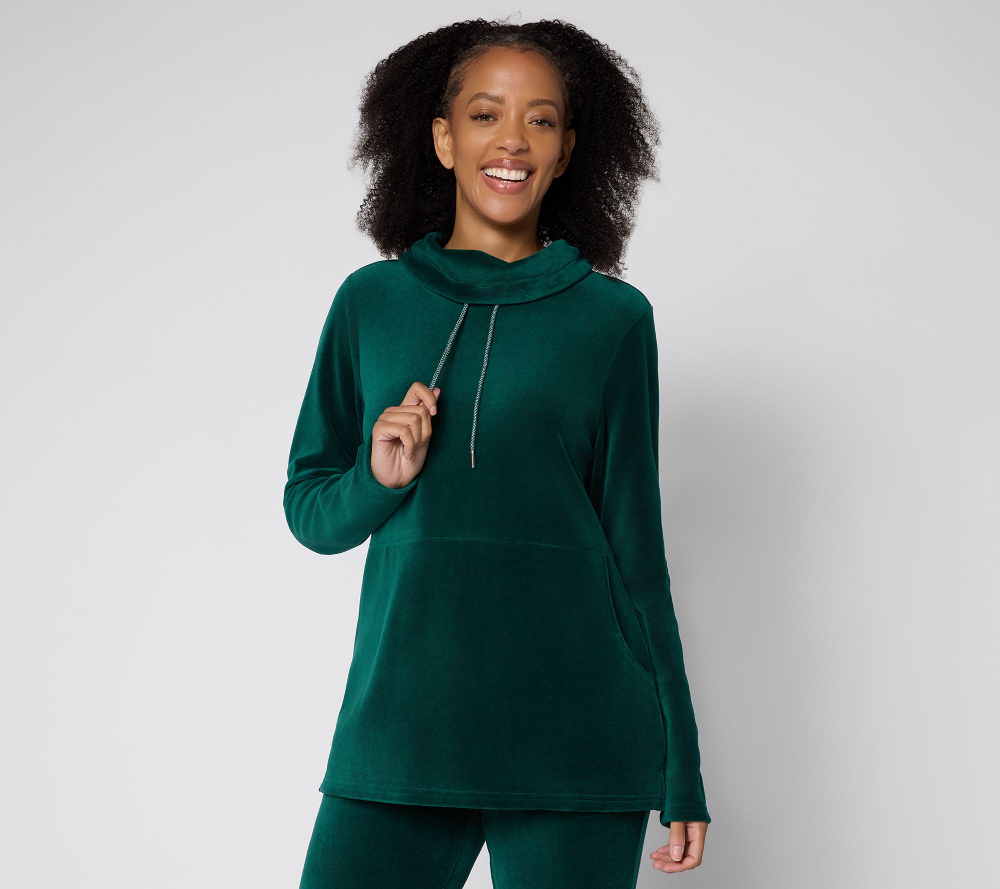 "As Is" Denim & Co. Active Velour Cowl Neck Pullover Top