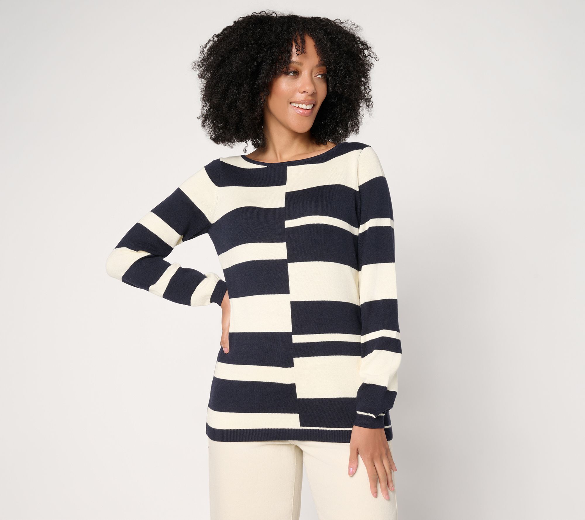 "As Is" Susan Graver Mixed Stripe Intarsia Sweater