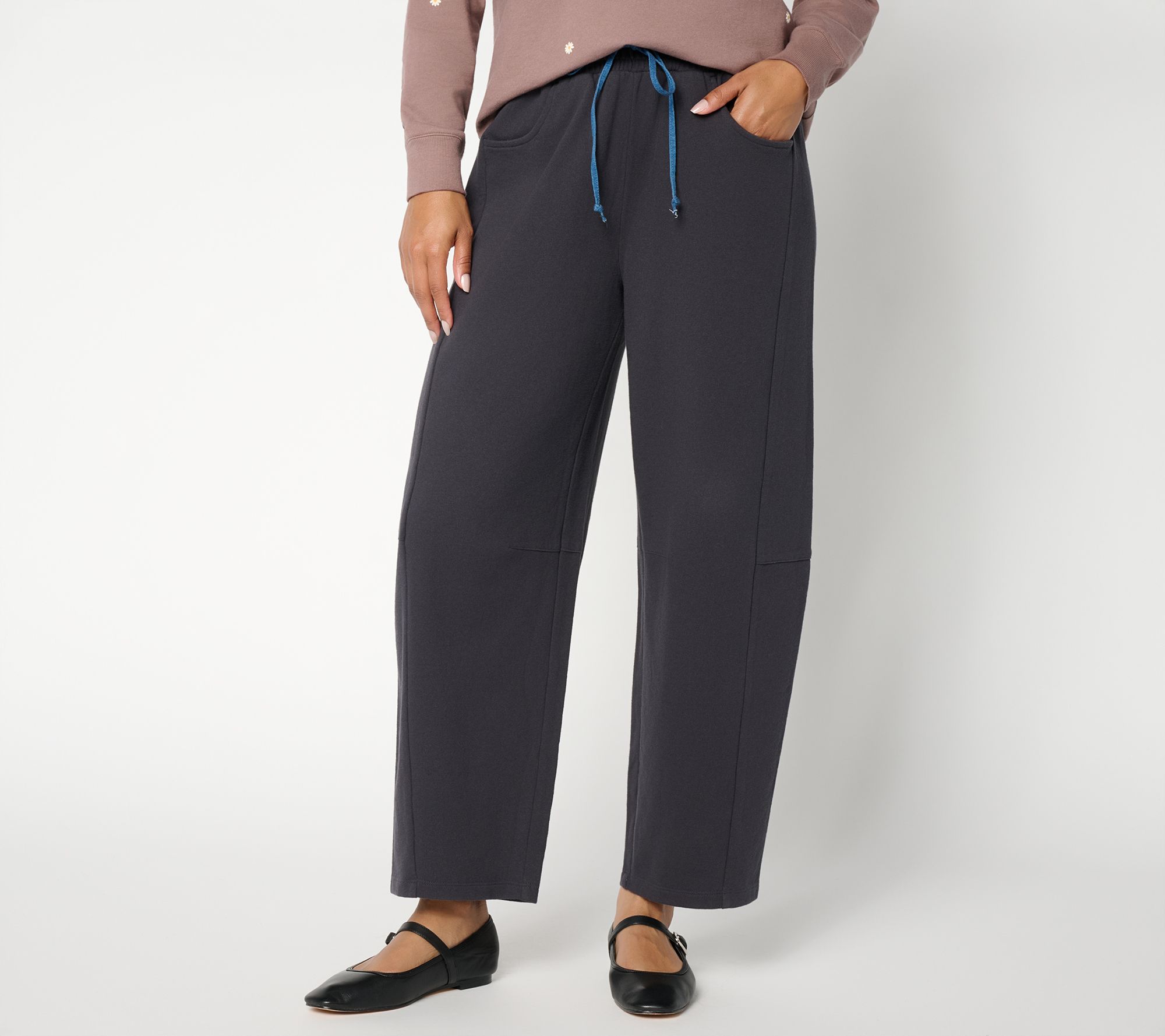 Peace Love World Petite French Terry Barrel Leg Sweatpants