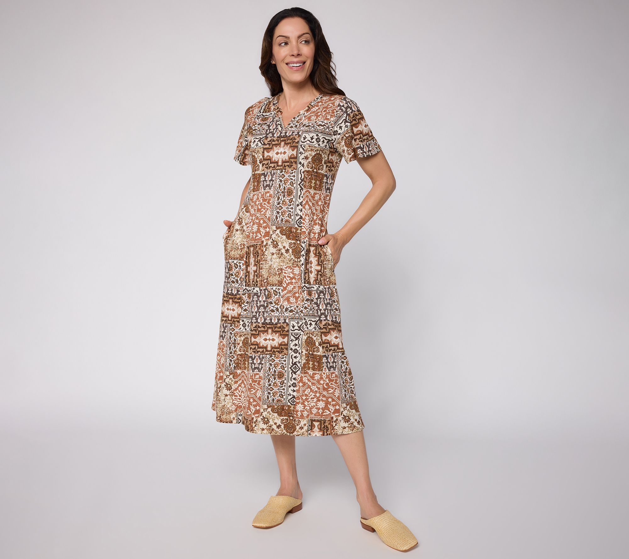 Denim & Co. Petite Printed Slub Jersey Midi Dress