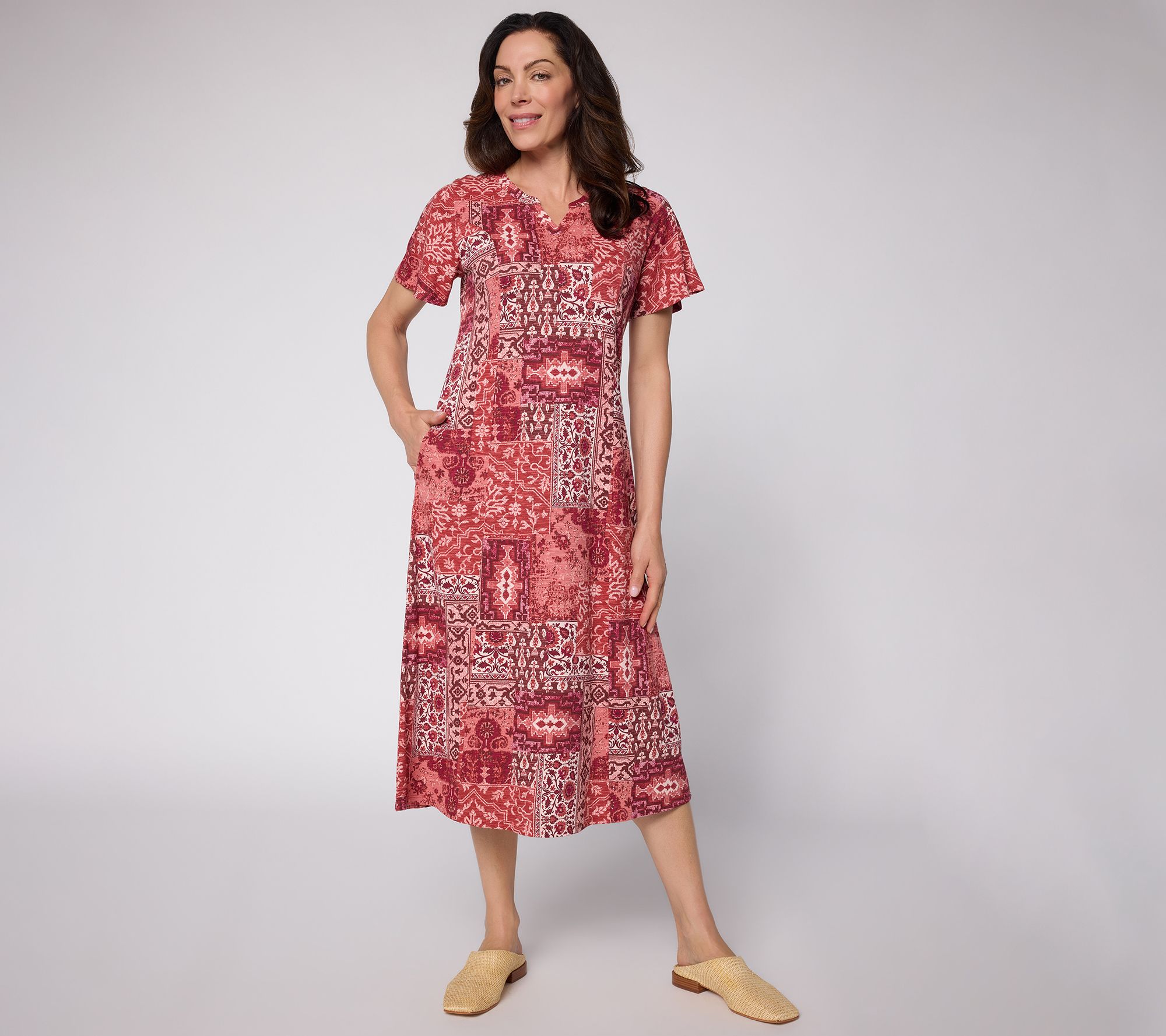 Denim & Co. Petite Printed Slub Jersey Midi Dress
