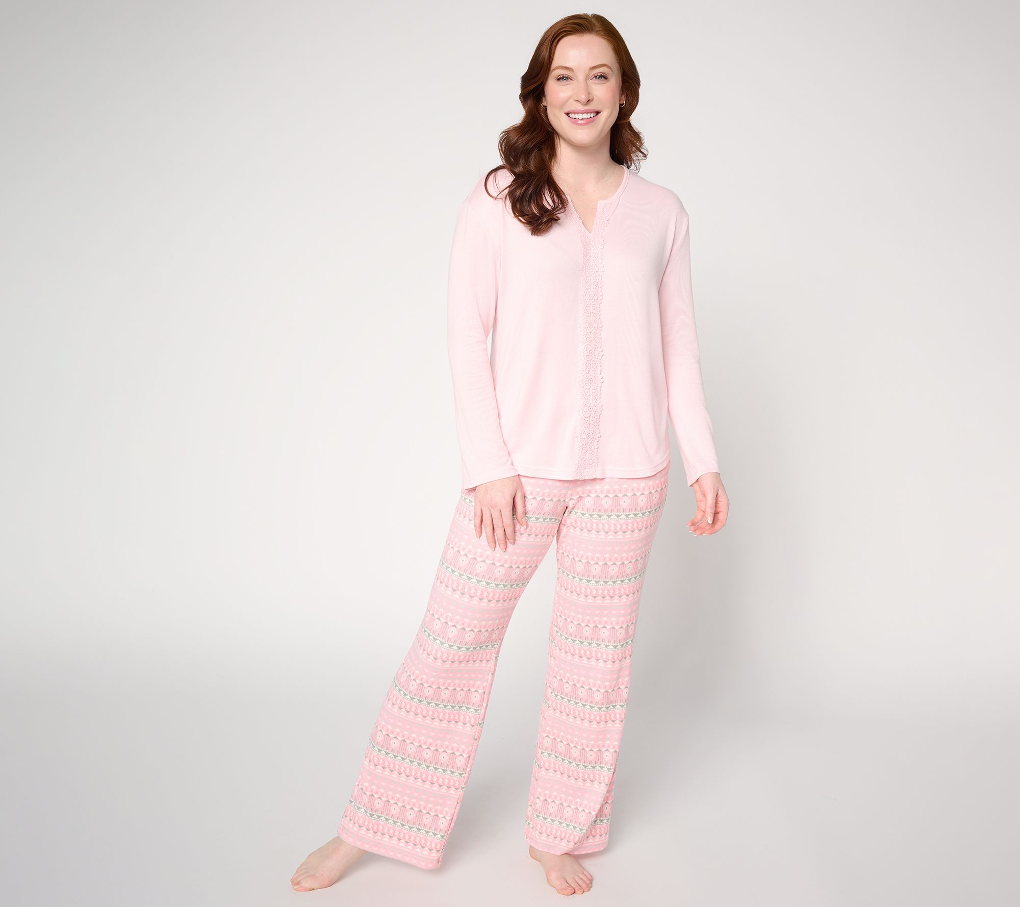 "As Is" MUK LUKS Butterknit Long Sleeve Lace Detail Pajama Set
