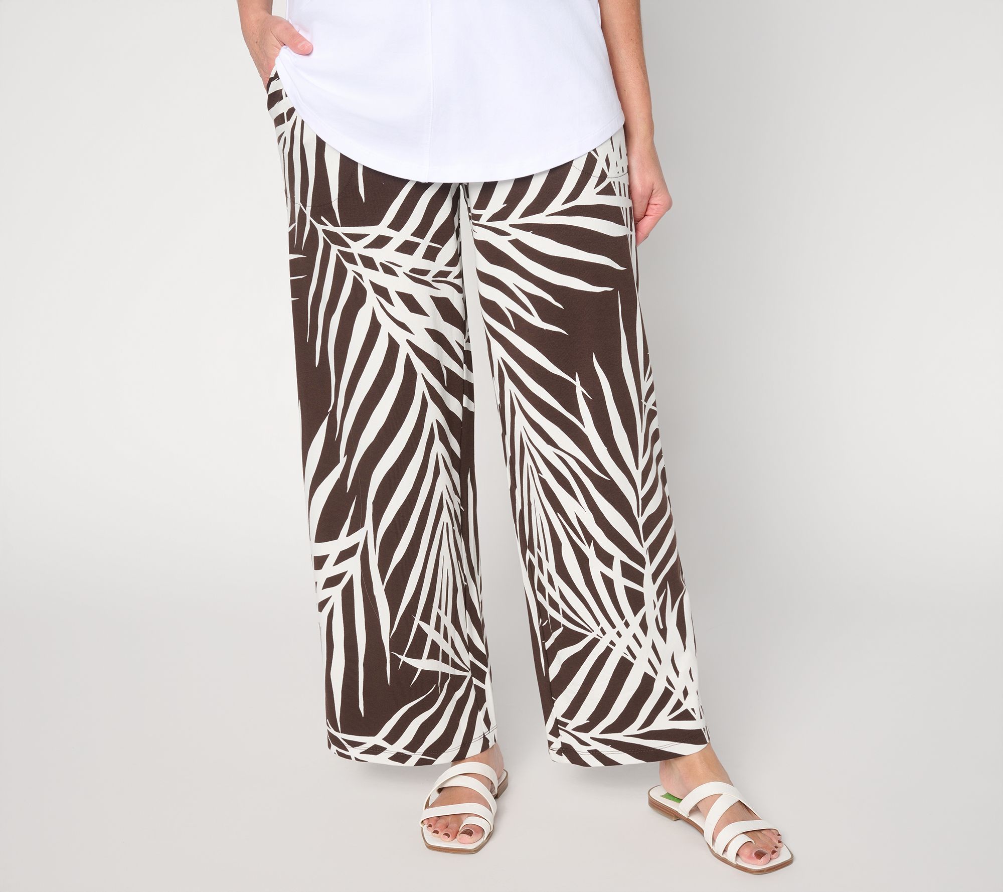 "As Is" Denim & Co. Petite Beach Jersey Full Length Wide Leg Pants